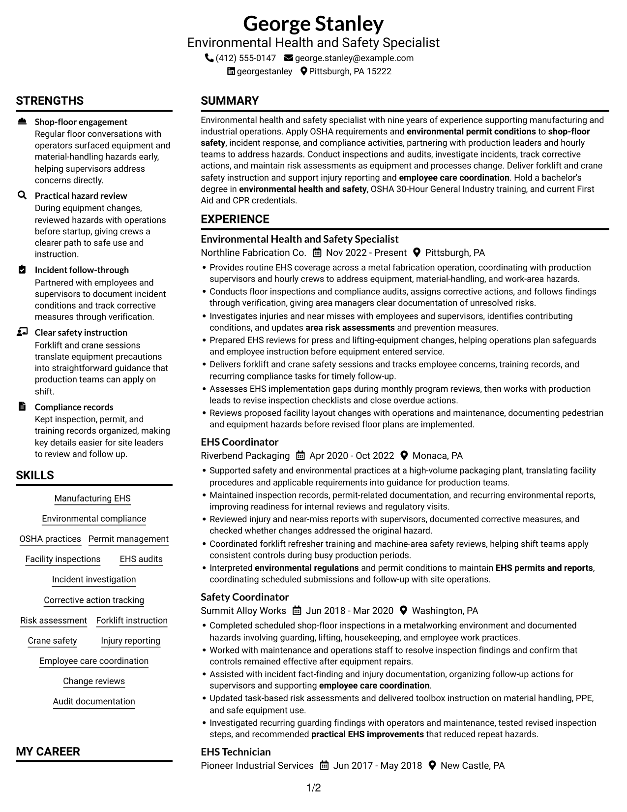 Resume example — page 1