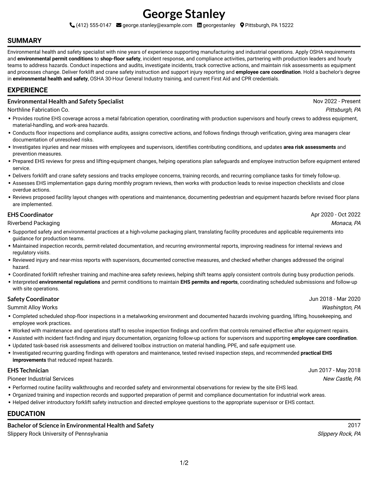 Resume example — page 1