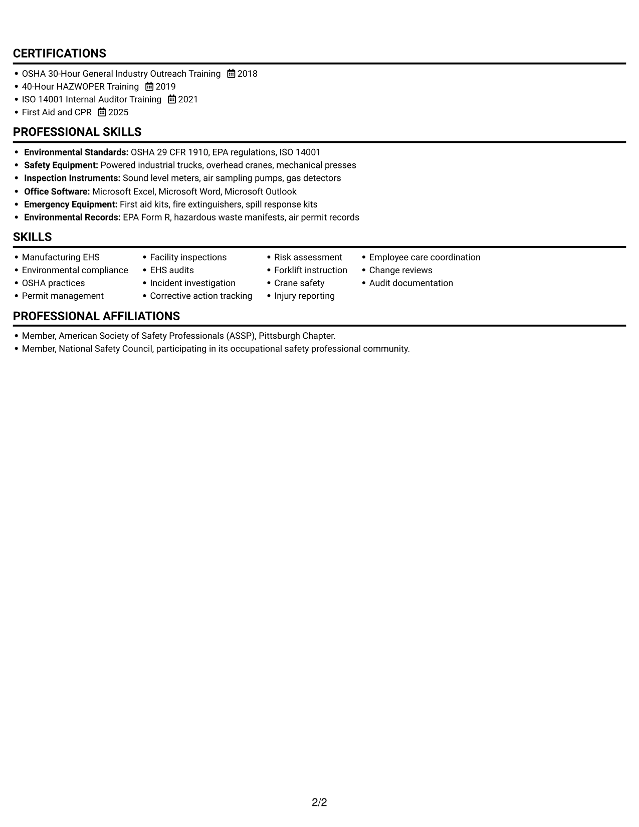 Resume example — page 2