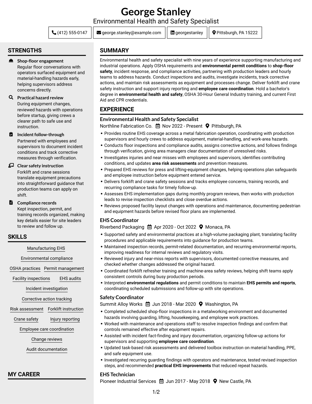 Resume example — page 1
