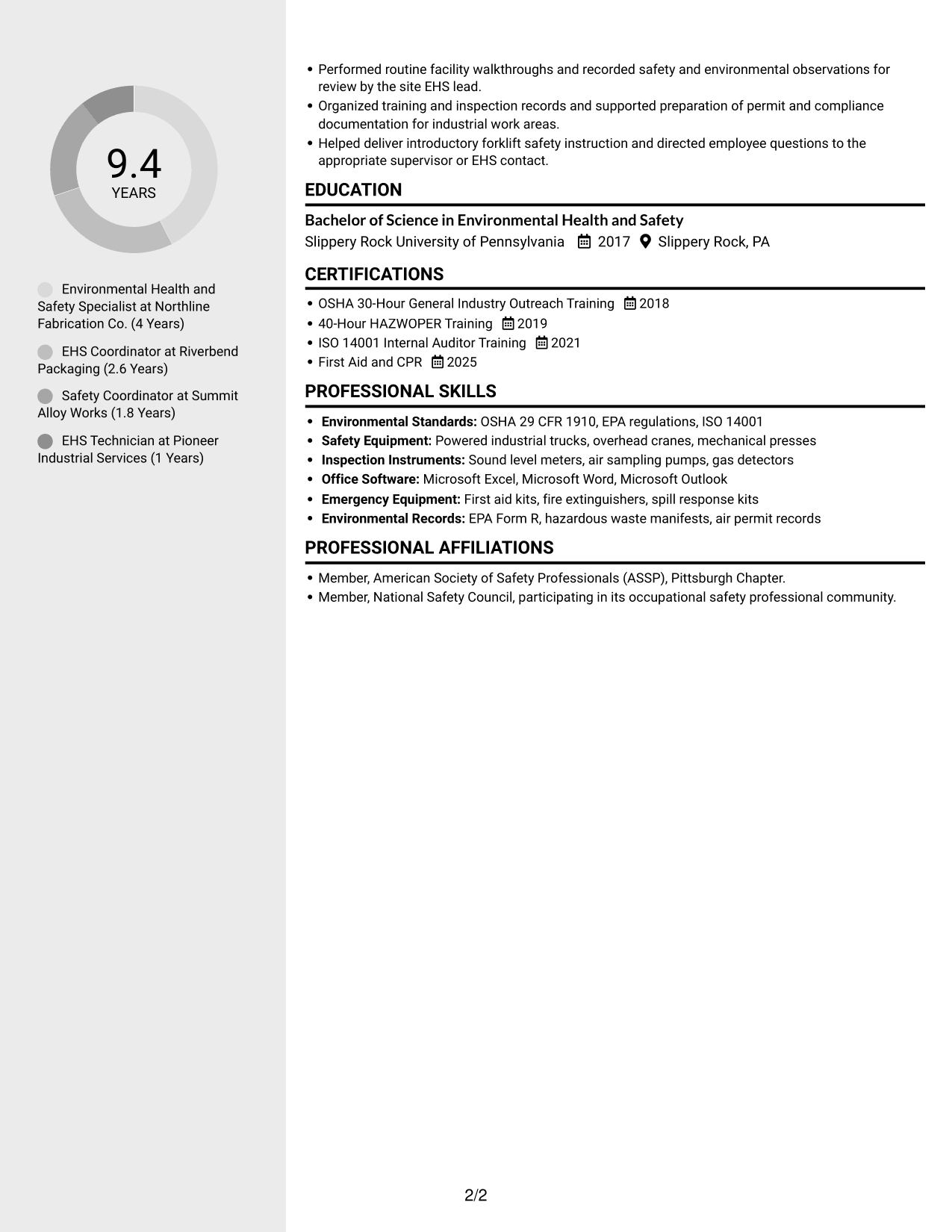 Resume example — page 2