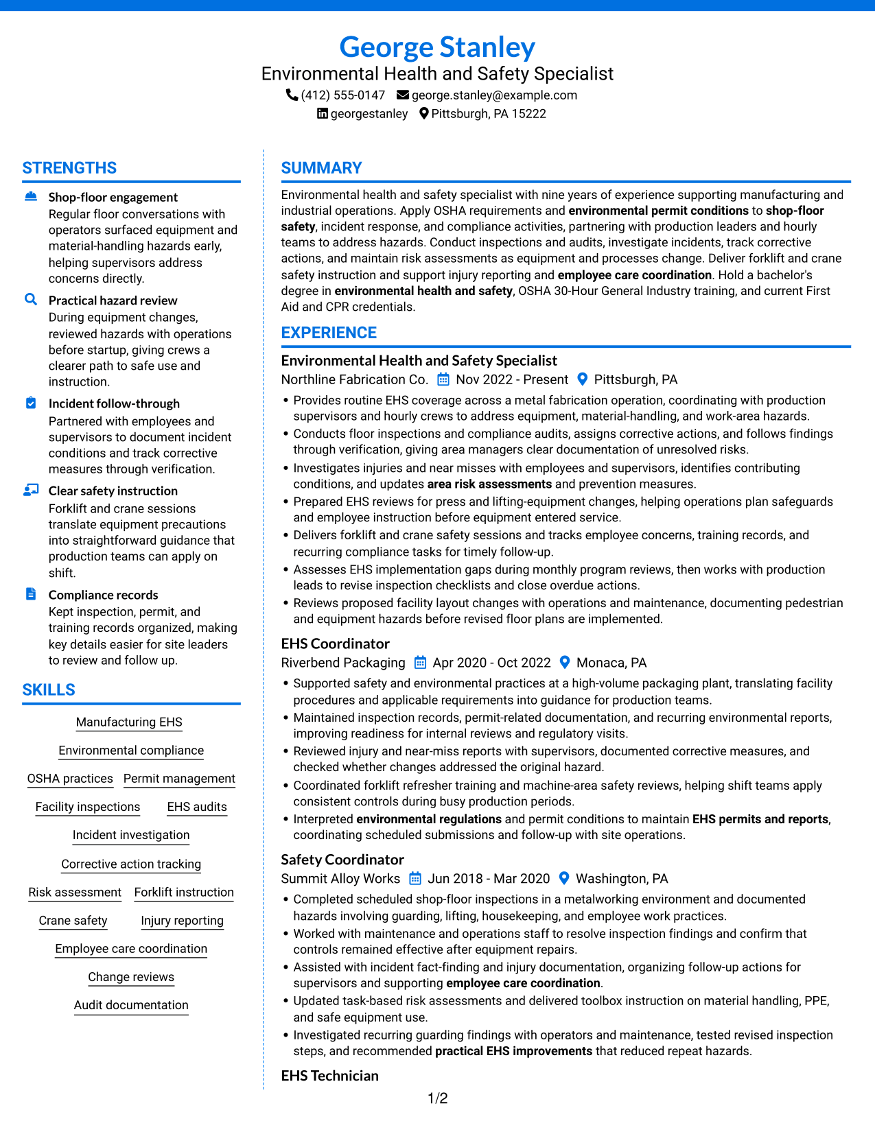 Resume example — page 1