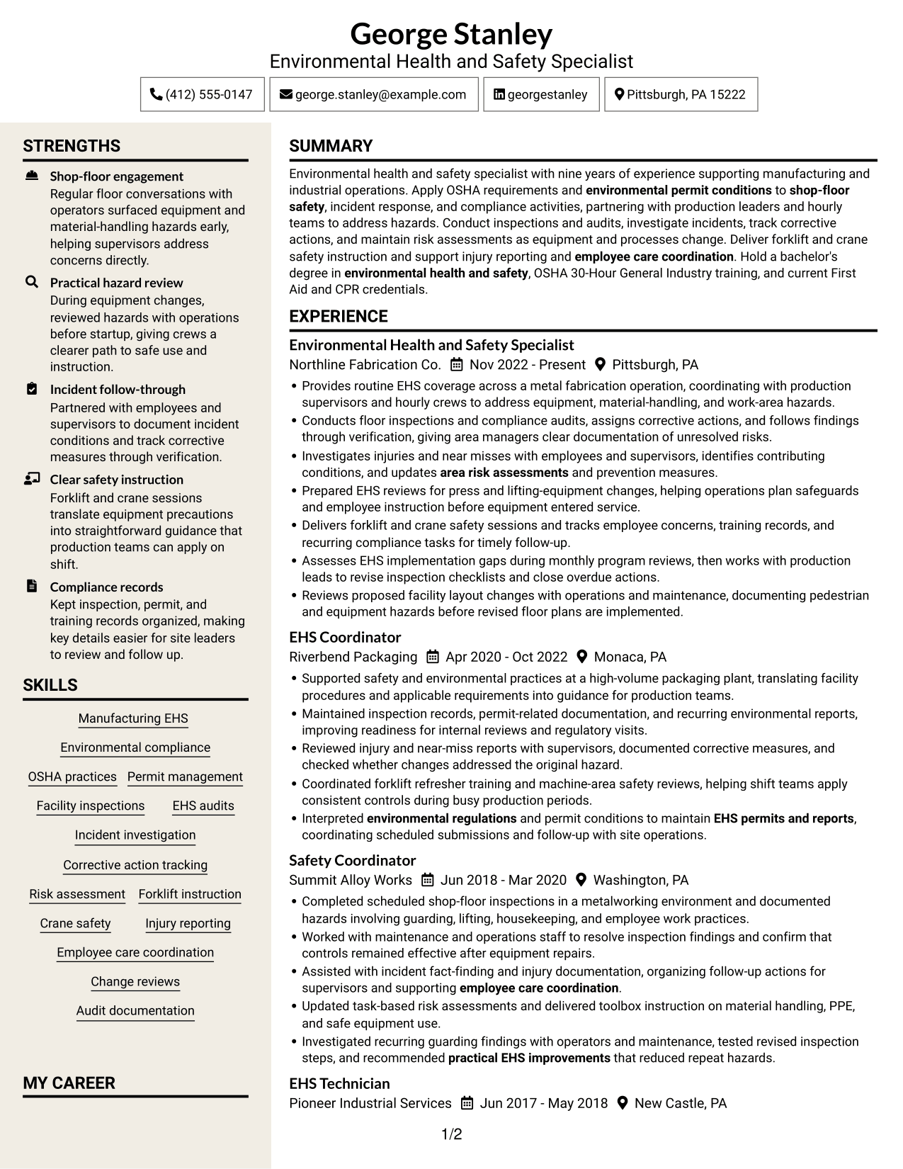 Resume example — page 1