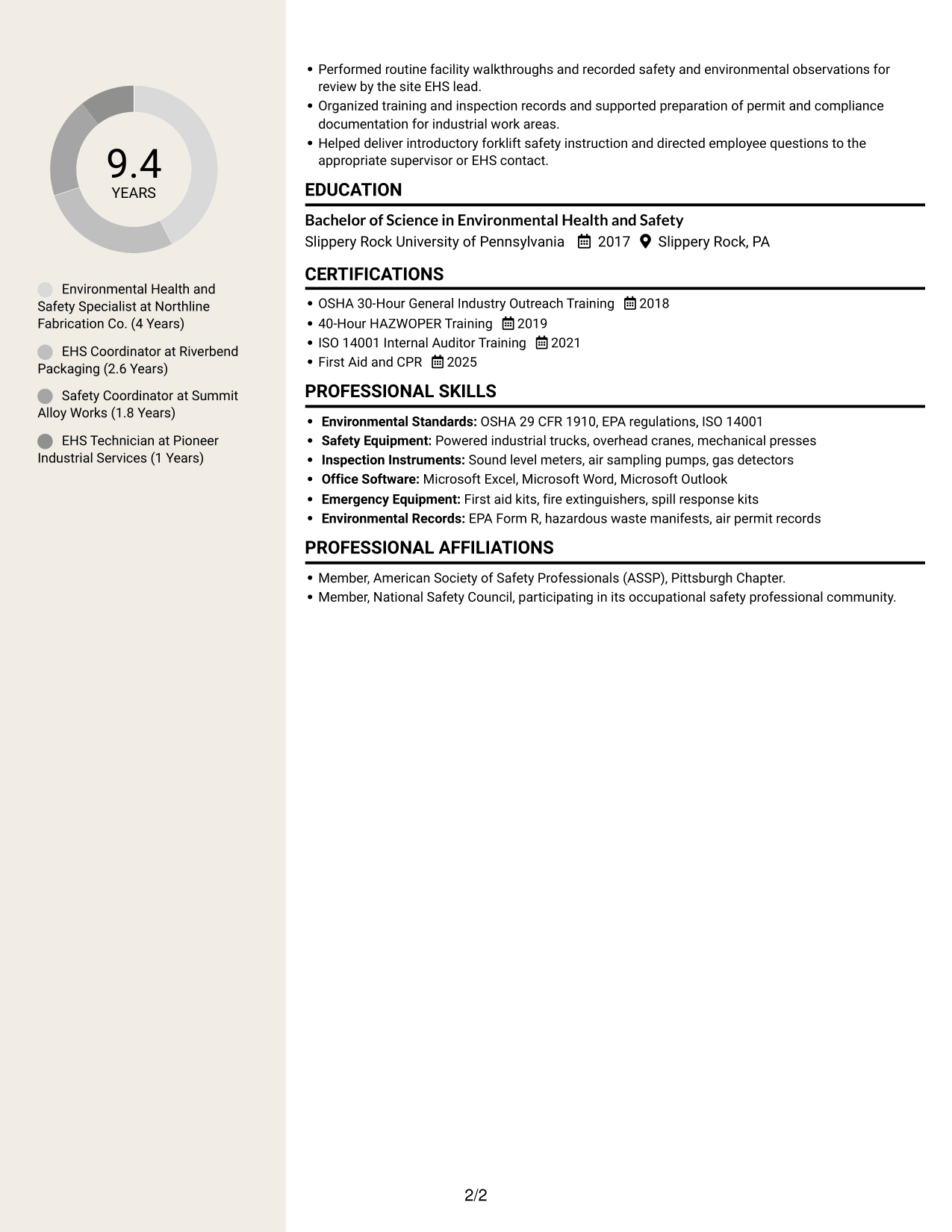 Resume example — page 2