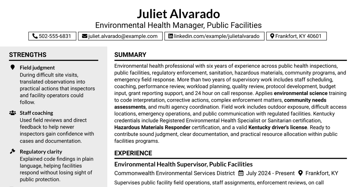 7 Environmental Health Manager - Public Facilities Resume Templates with Example
