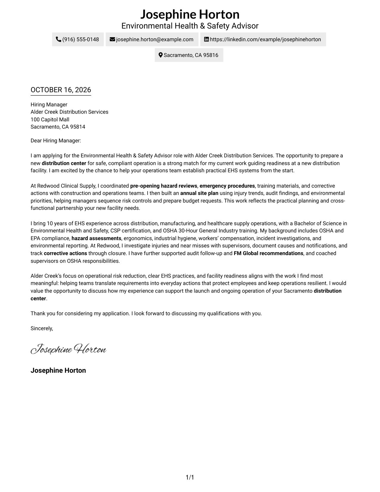 Cover letter example — page 1