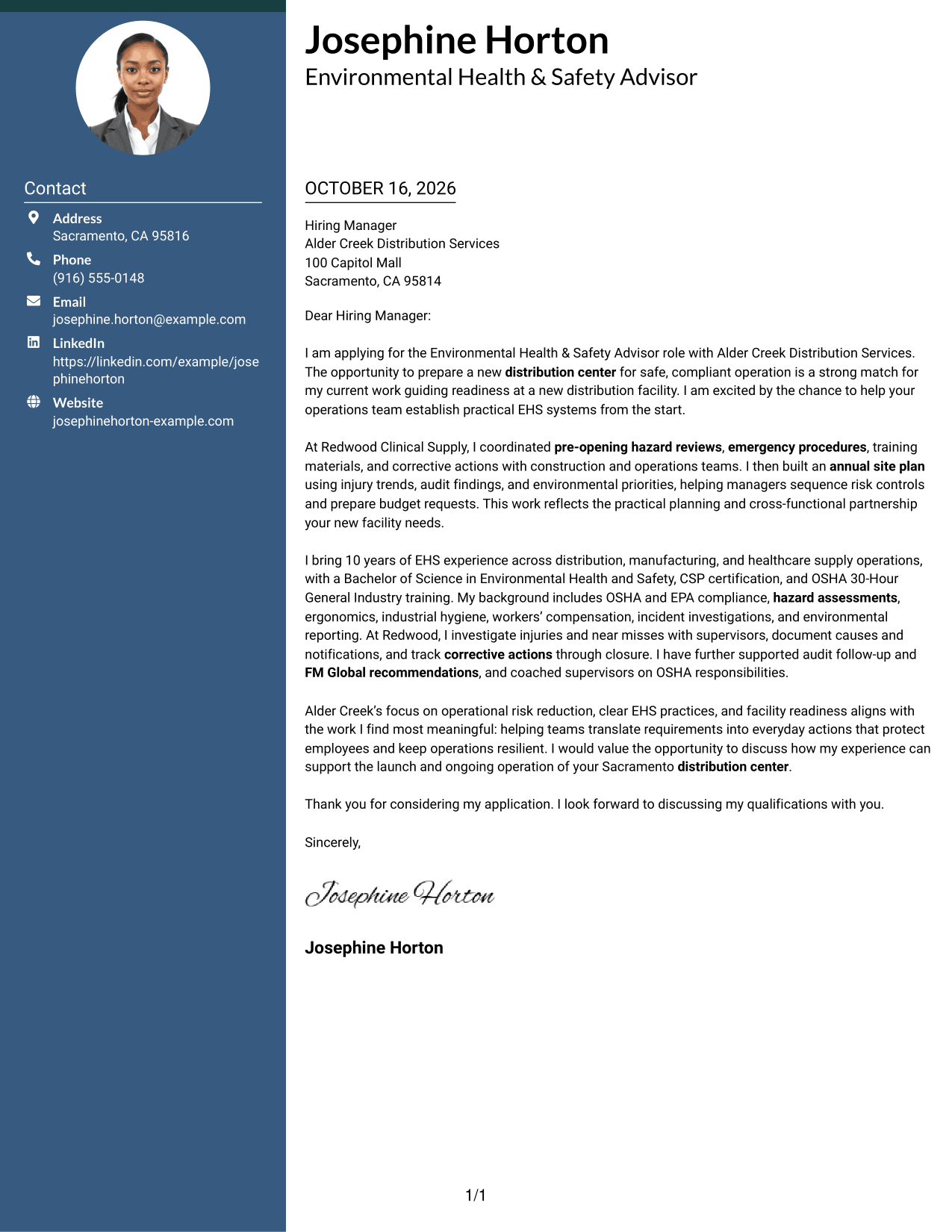 Cover letter example — page 1