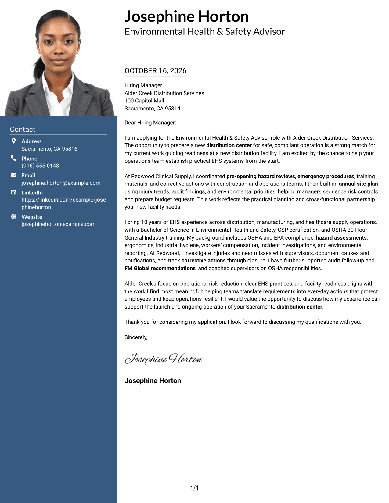 Cover letter example — page 1