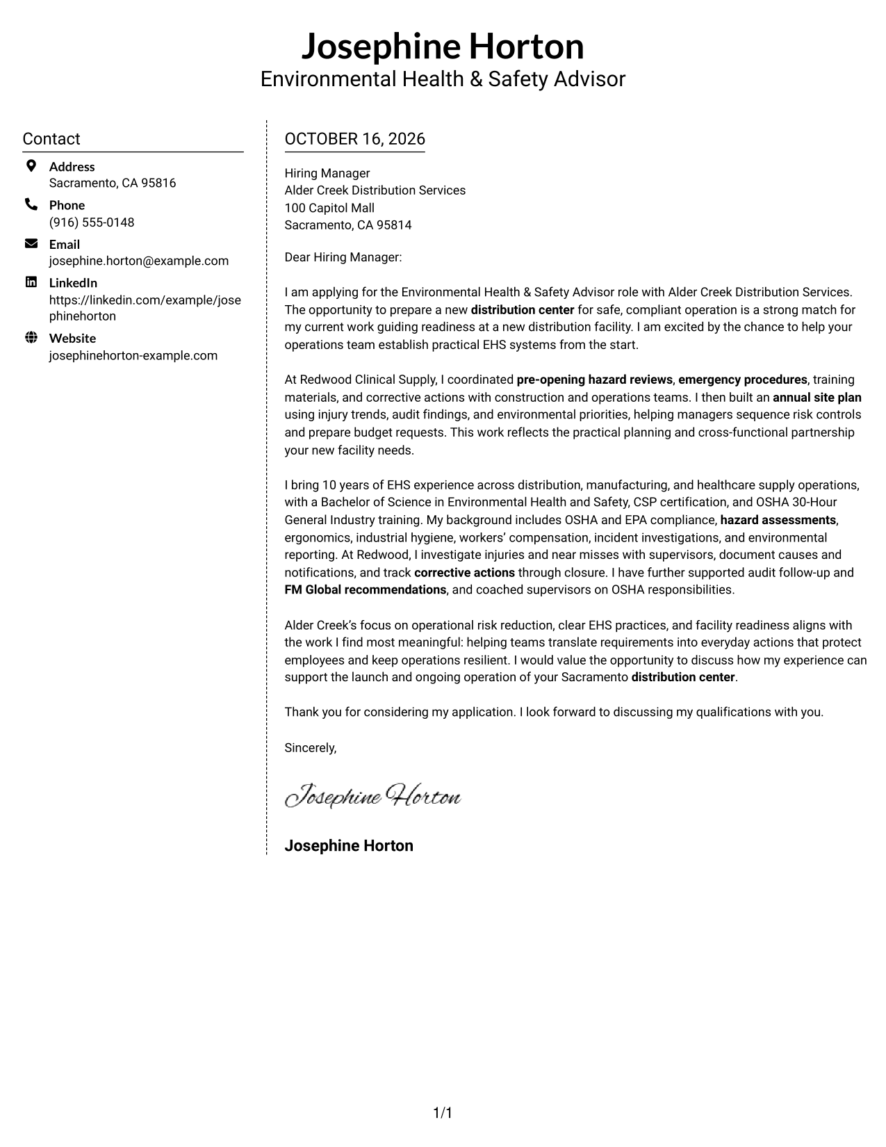 Cover letter example — page 1