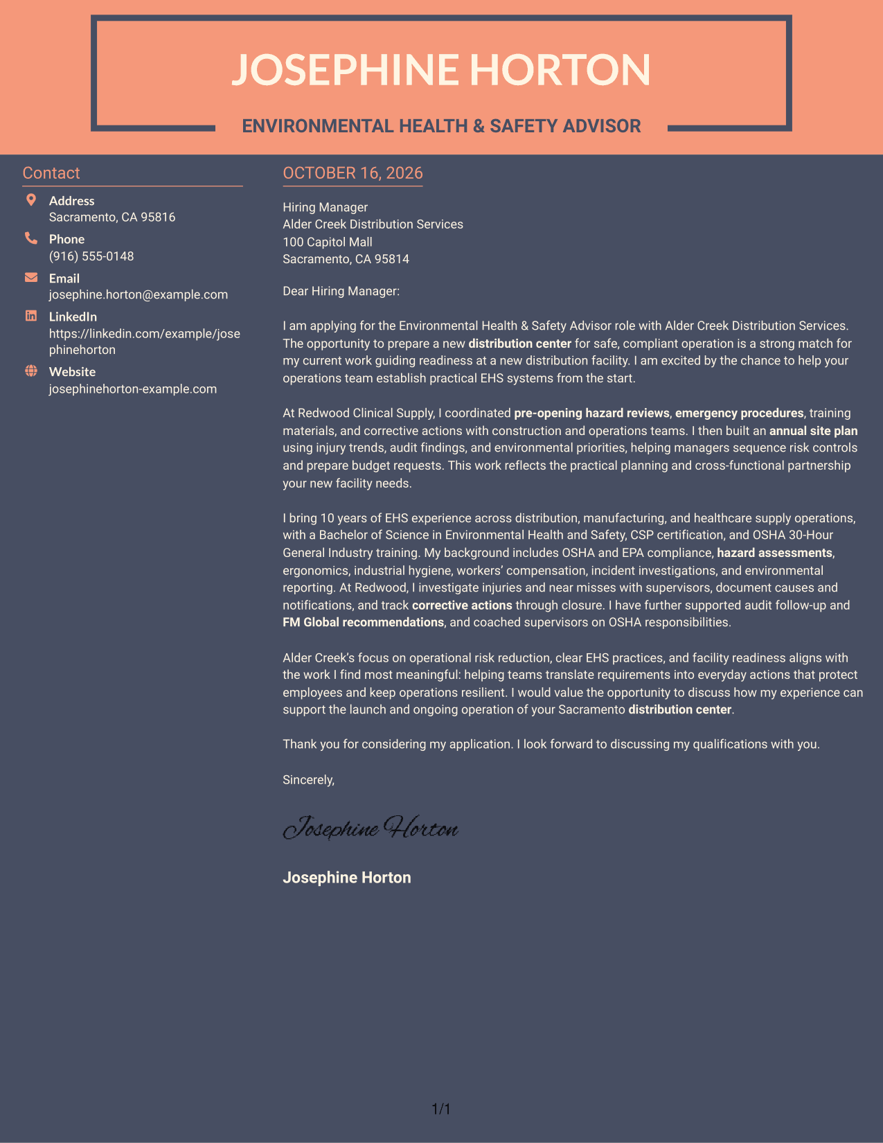 Cover letter example — page 1