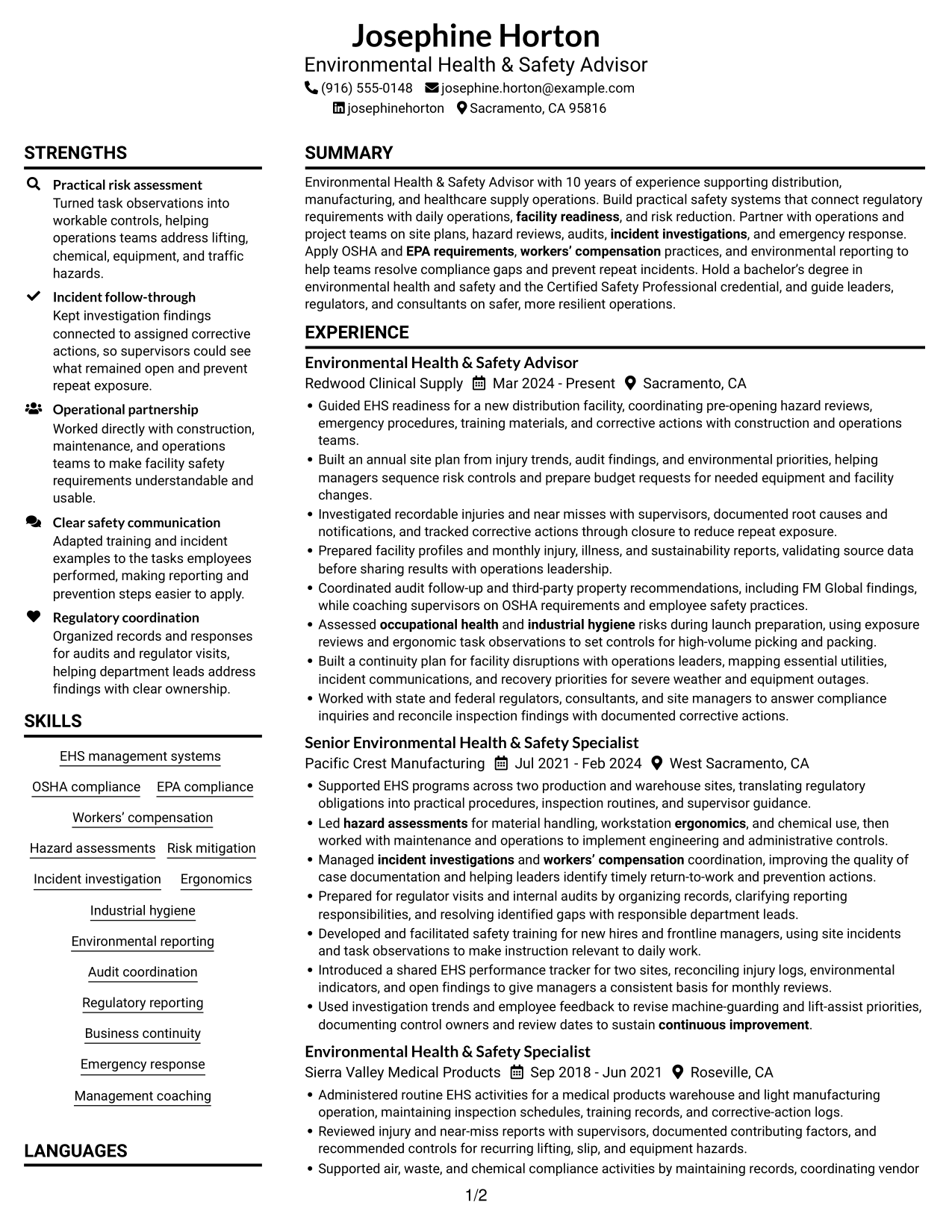 Resume example — page 1