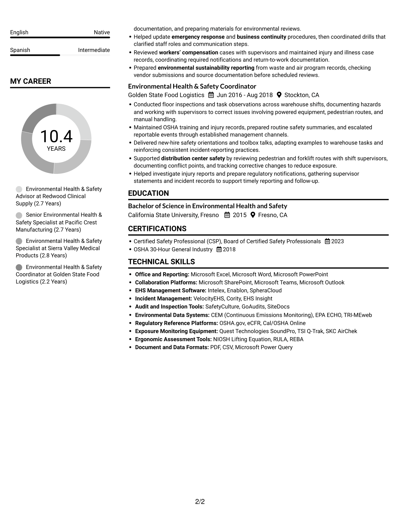 Resume example — page 2