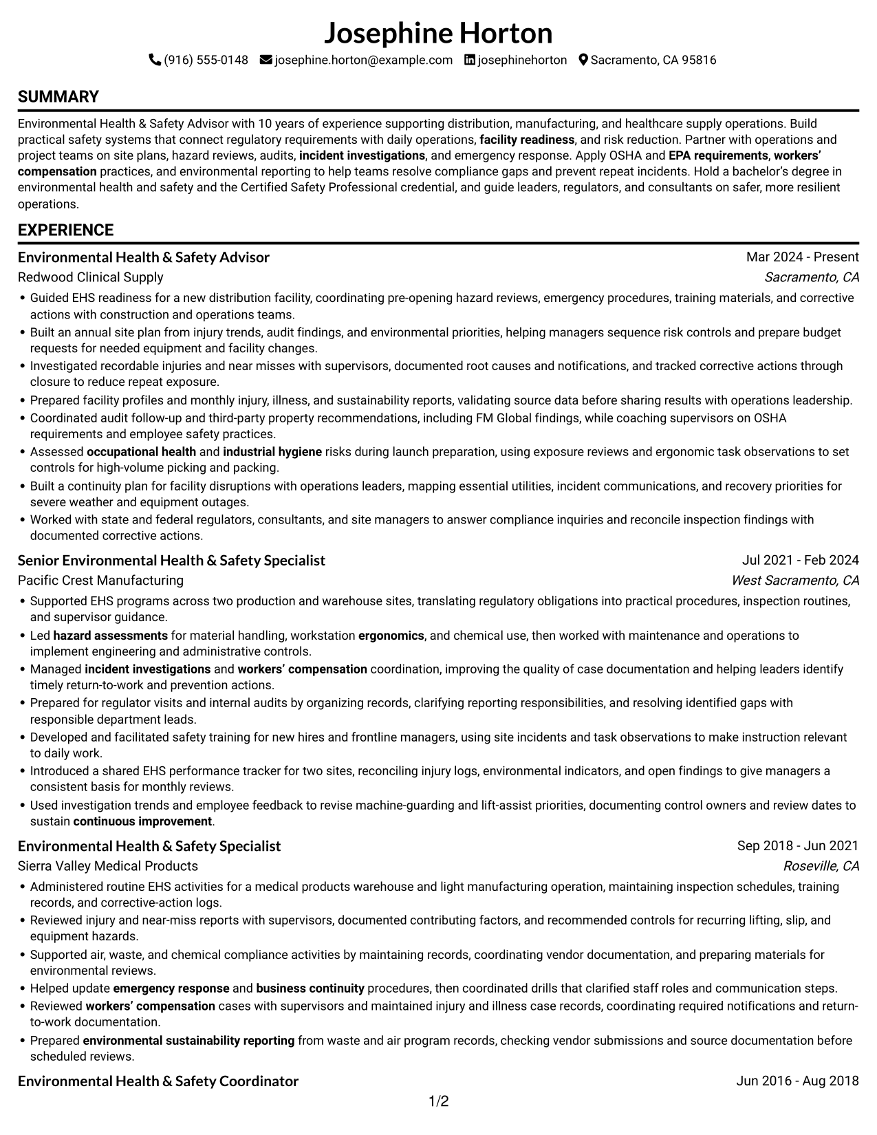 Resume example — page 1