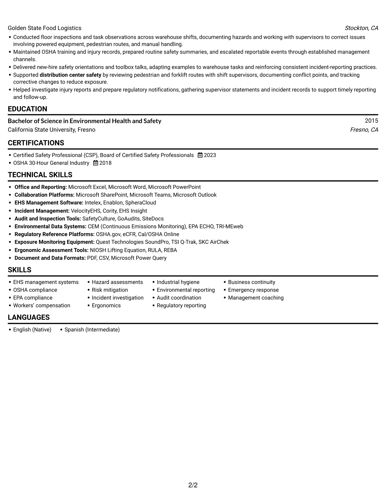 Resume example — page 2