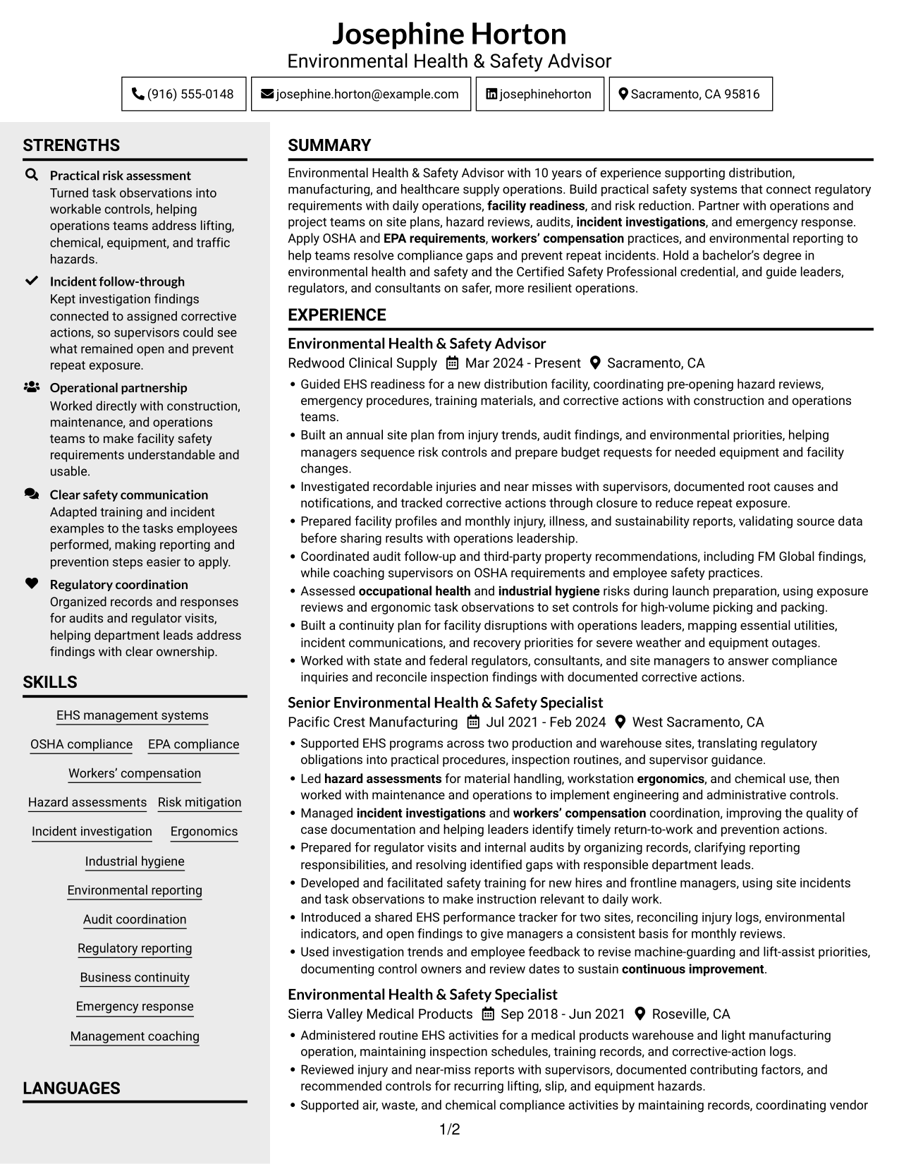 Resume example — page 1