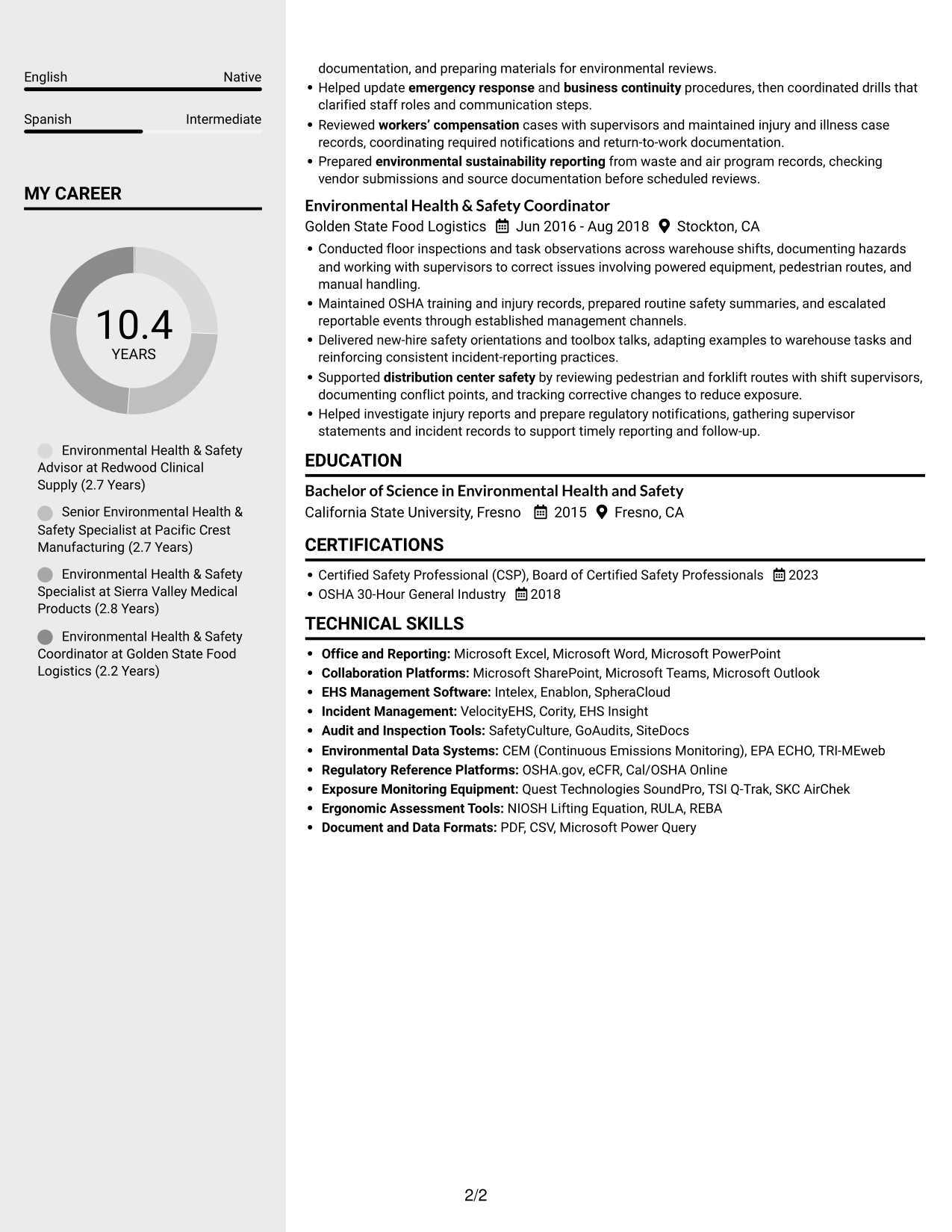 Resume example — page 2