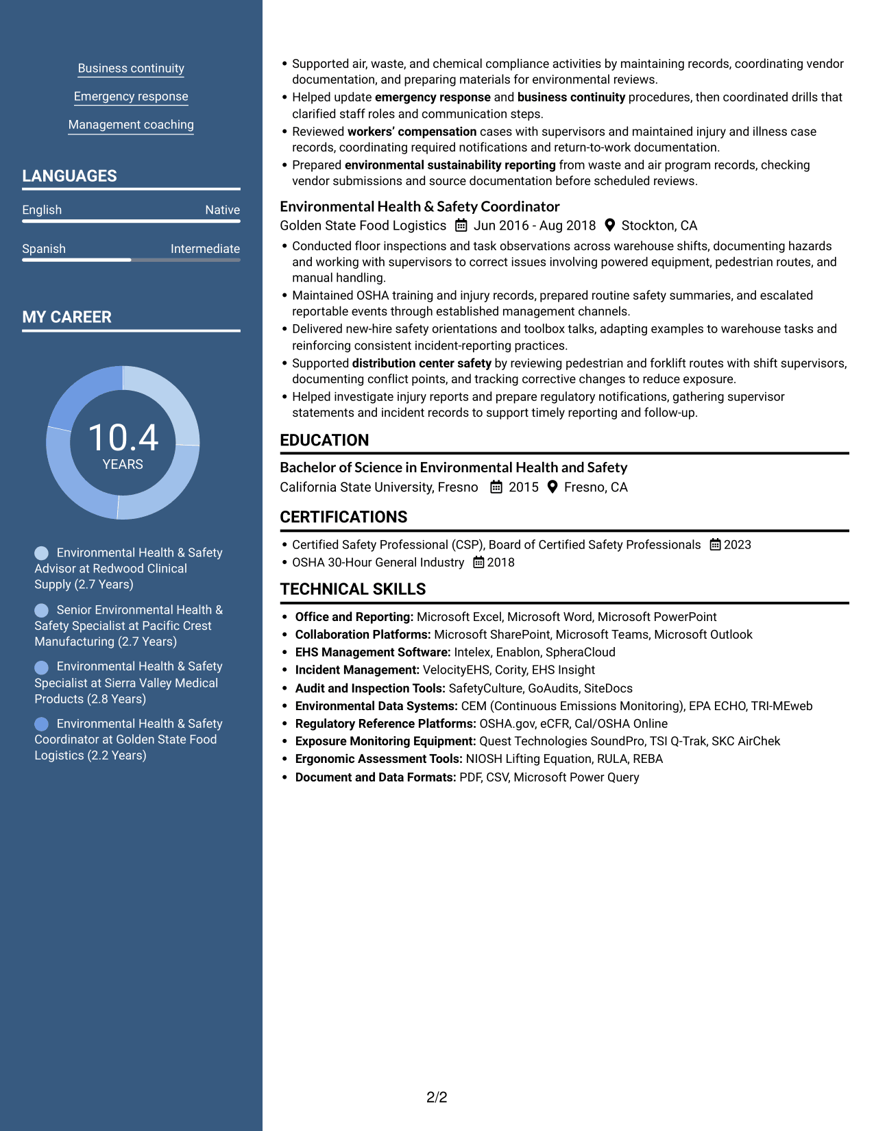 Resume example — page 2