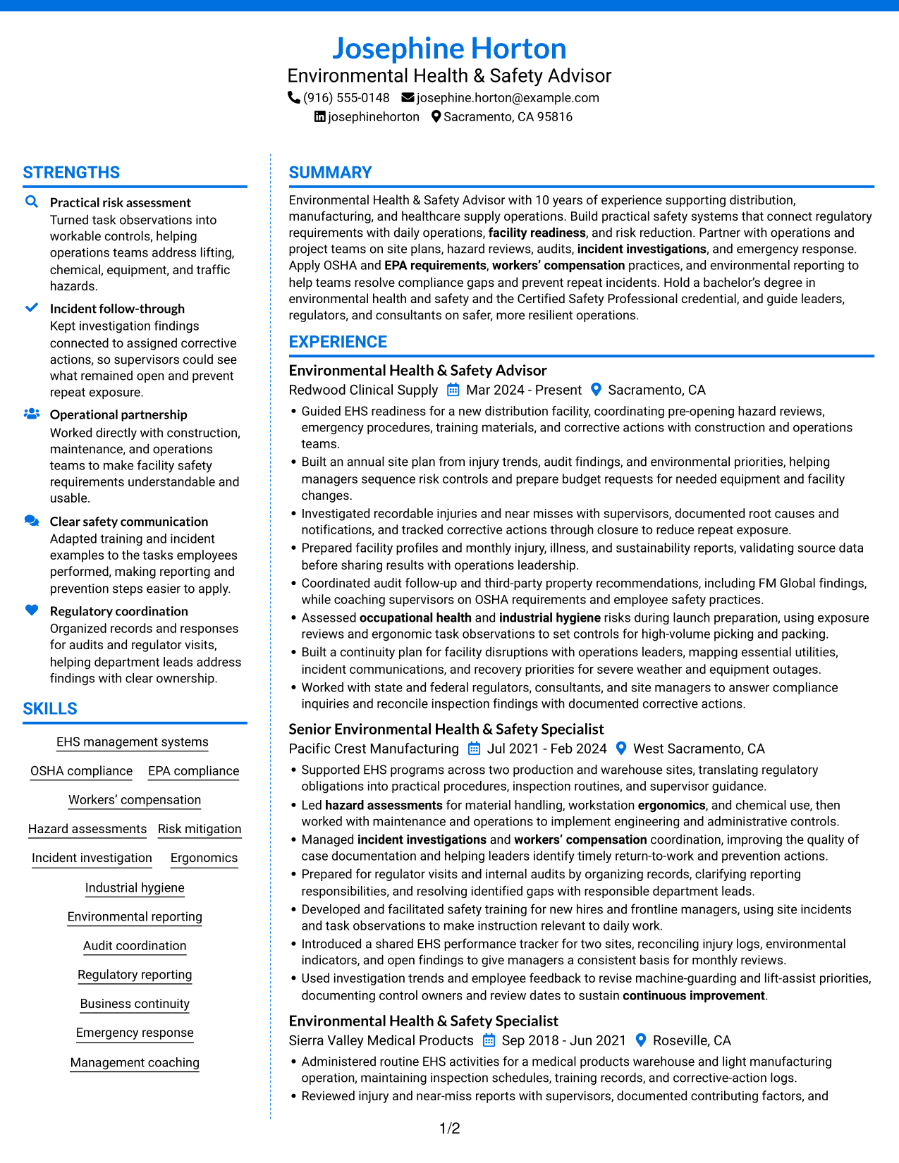 Resume example — page 1