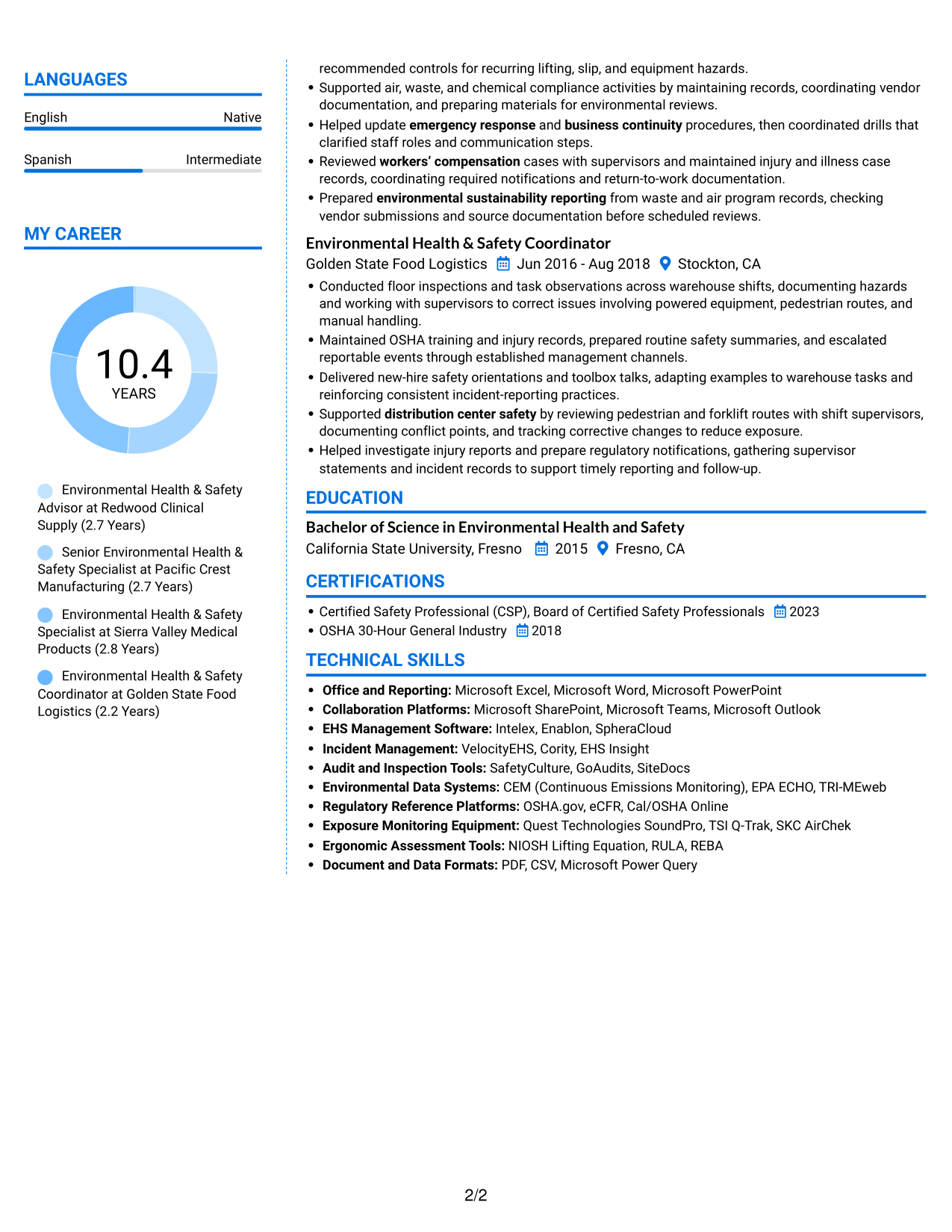 Resume example — page 2