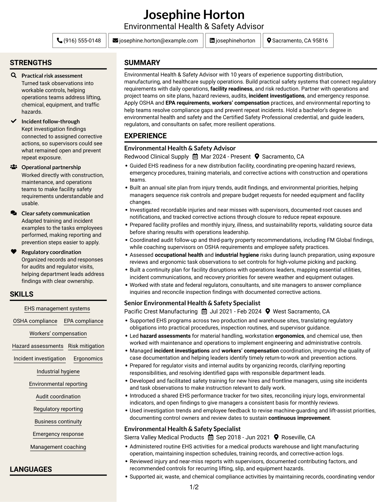 Resume example — page 1