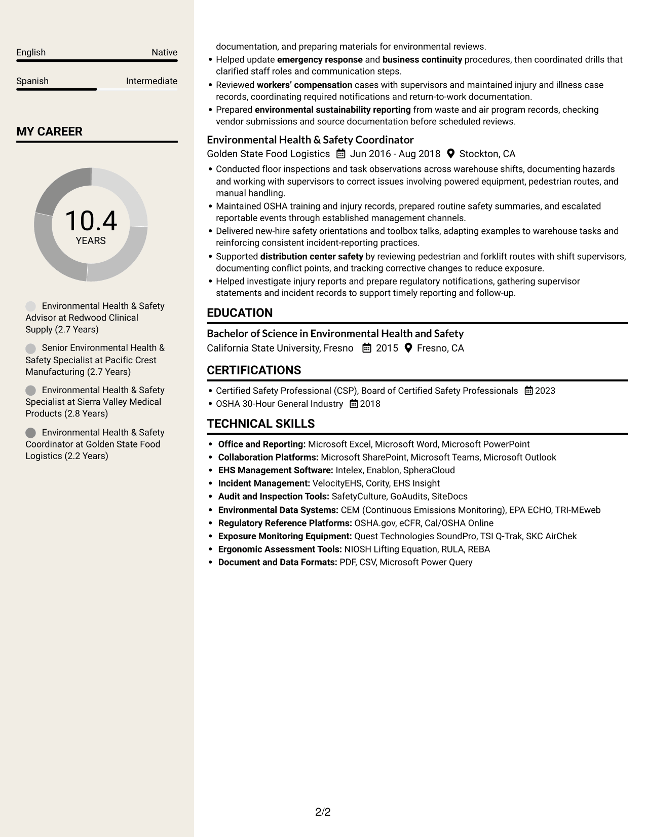 Resume example — page 2
