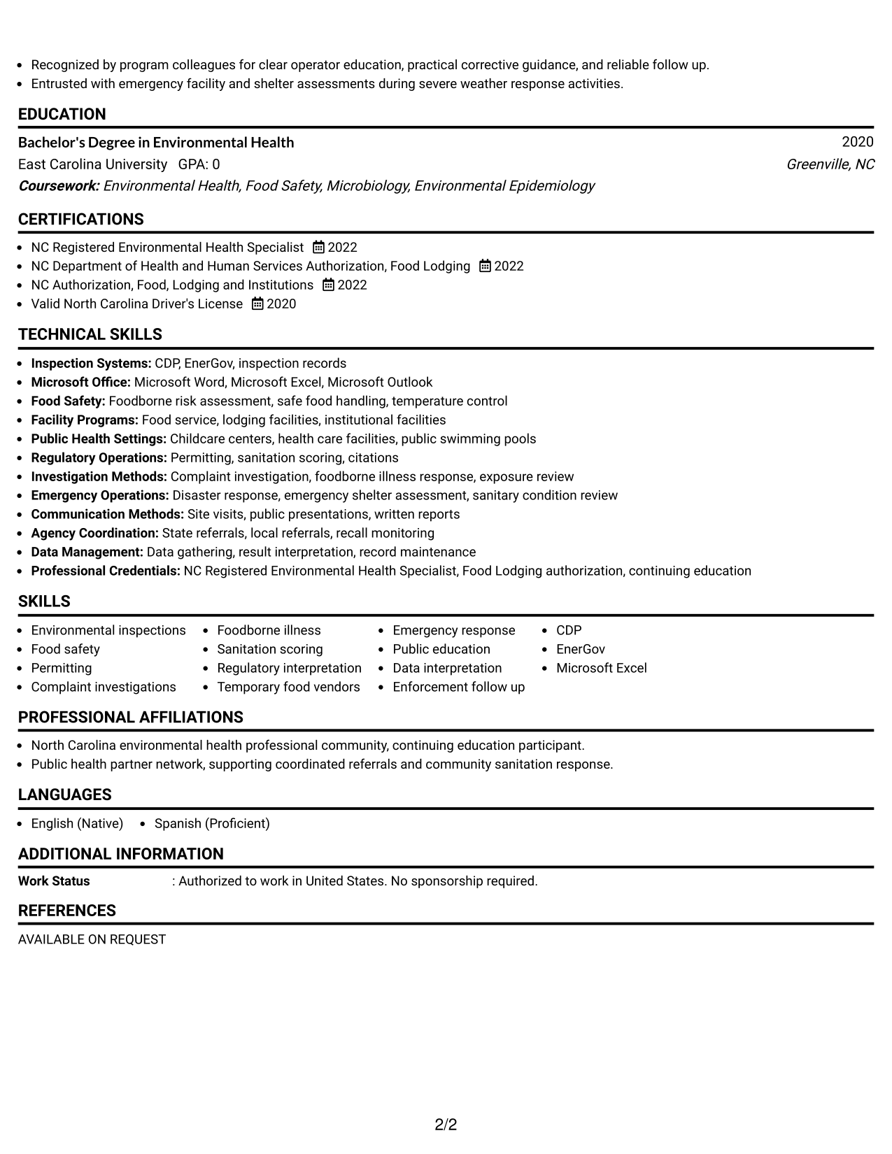 Resume Example Page 2