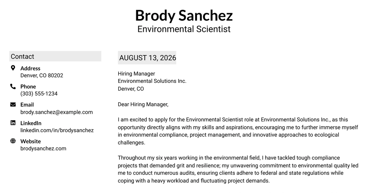 30+ Environmental Scientist Cover Letter Templates with Example 2026