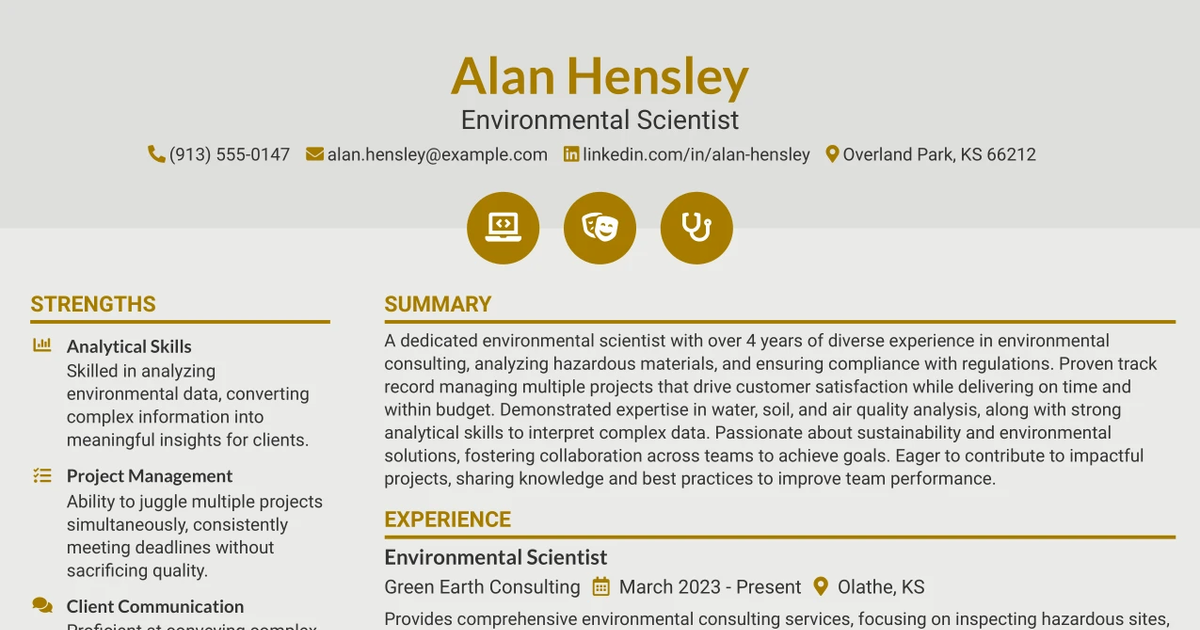33 Environmental Scientist - Junior to Mid-Level Resume Templates with Example 2026 (ATS-Optimized)