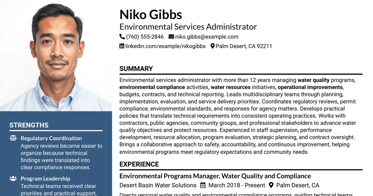 7 Environmental Services Administrator Resume Templates with Example