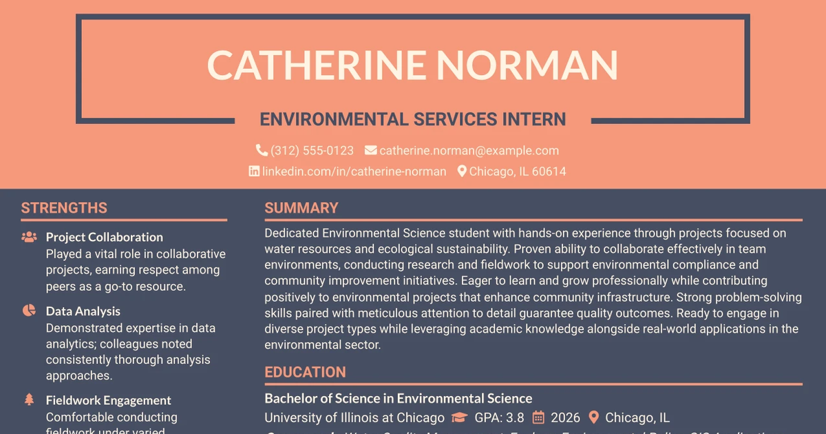 33 Environmental Services Internship Resume Templates with Example 2026 (ATS-Optimized)
