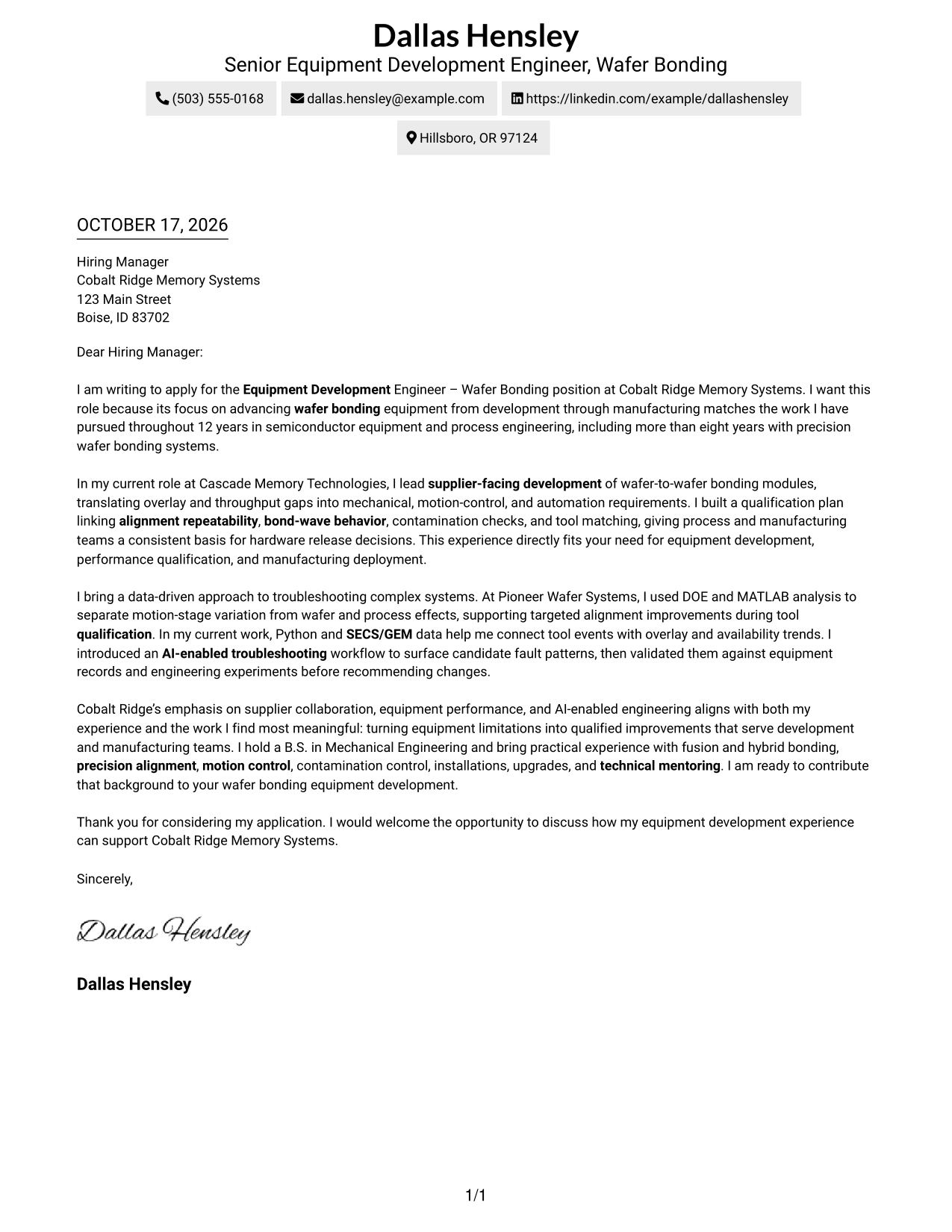 Cover letter example — page 1