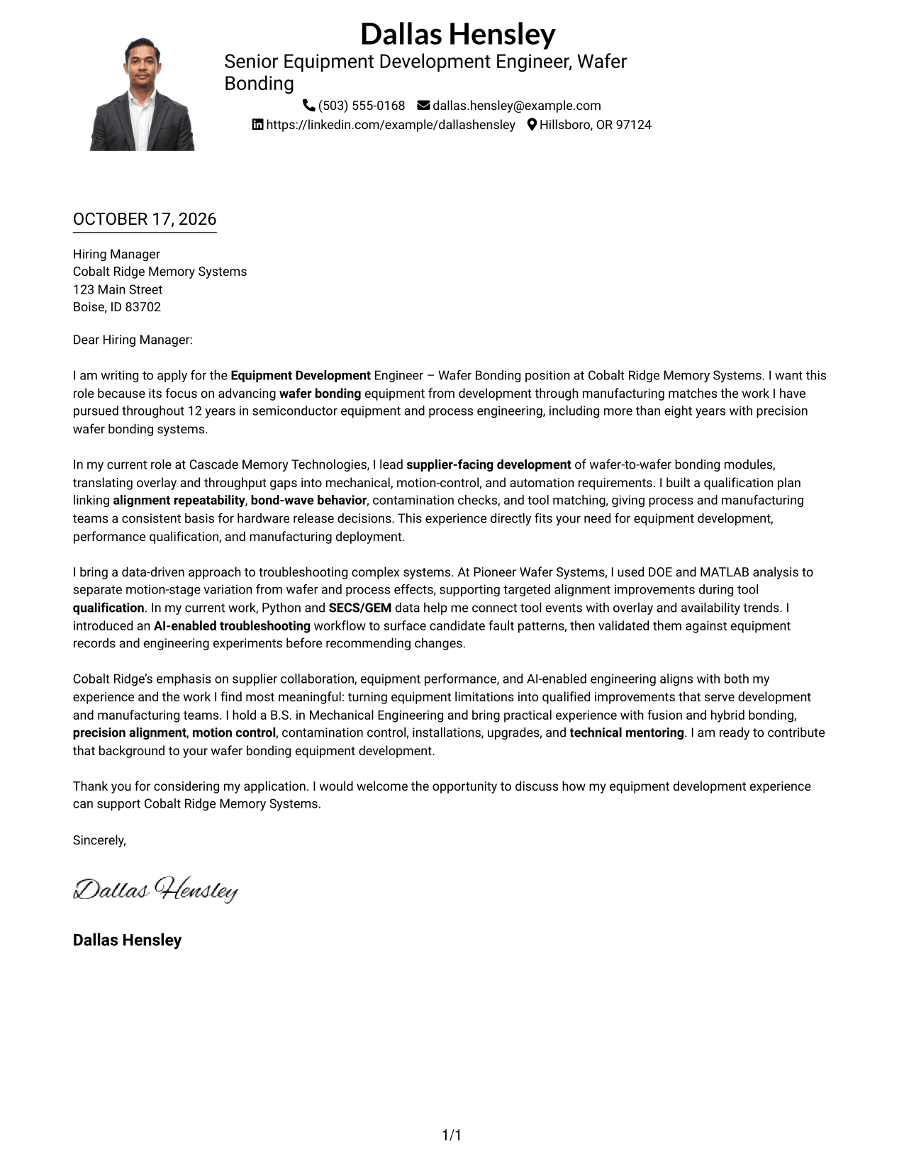 Cover letter example — page 1