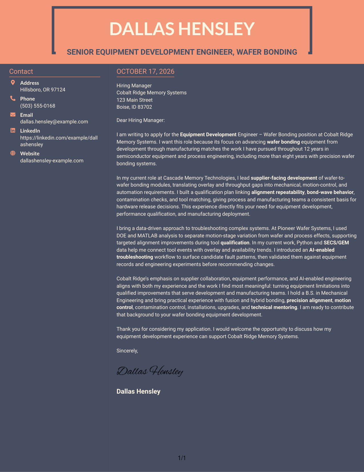 Cover letter example — page 1