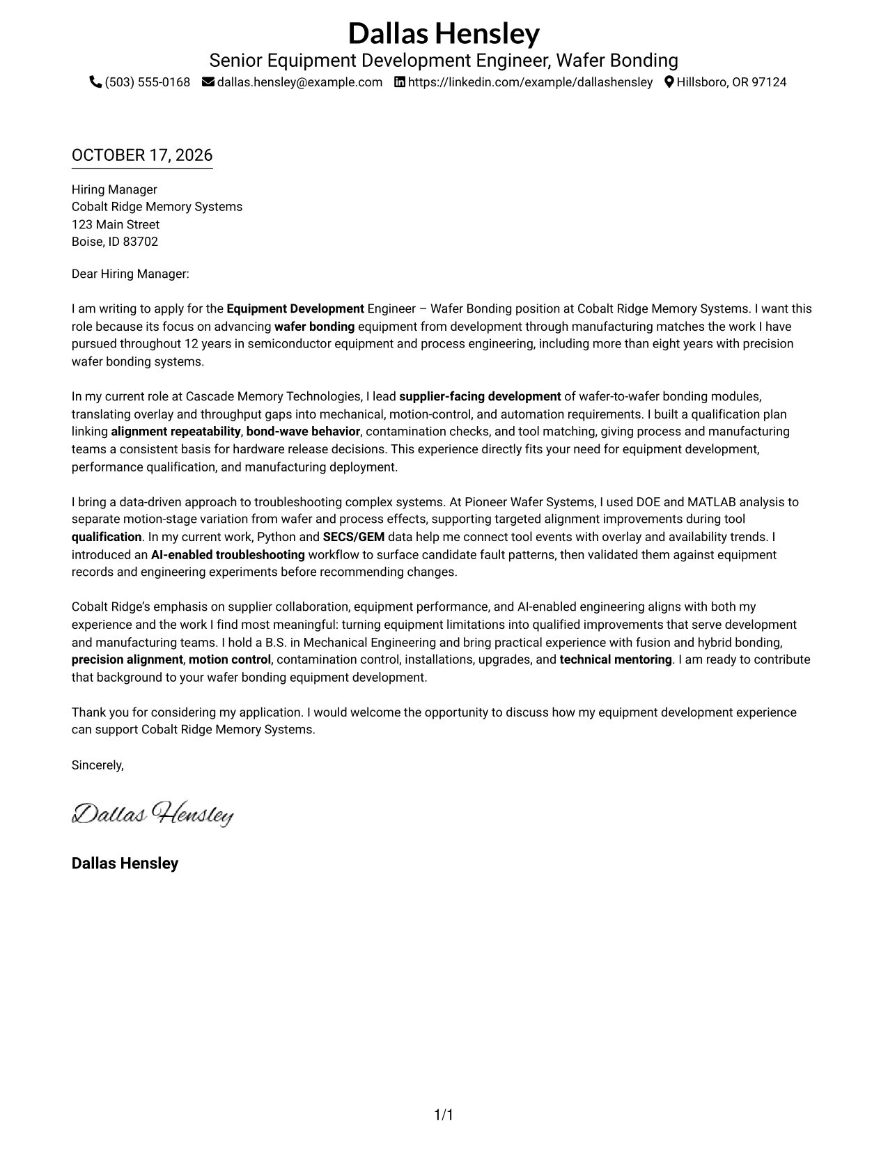 Cover letter example — page 1