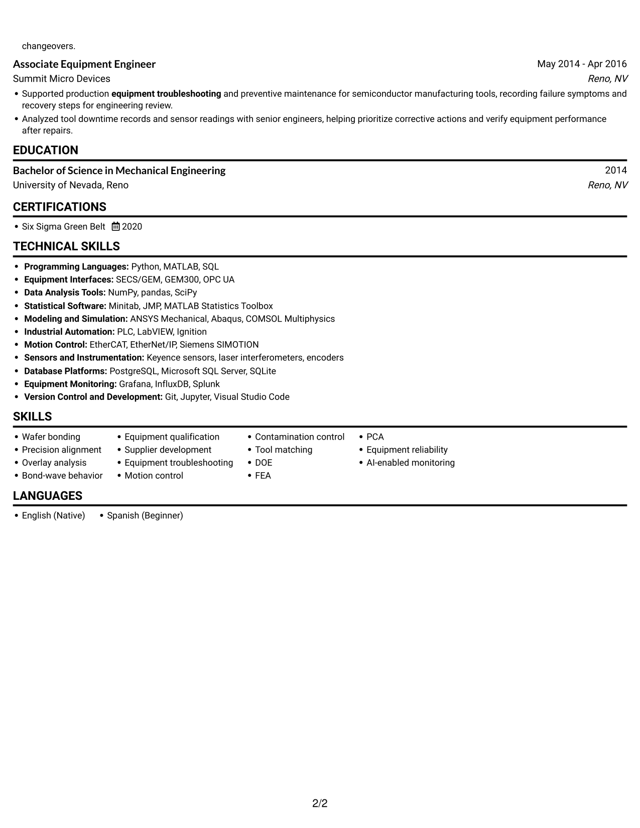 Resume example — page 2