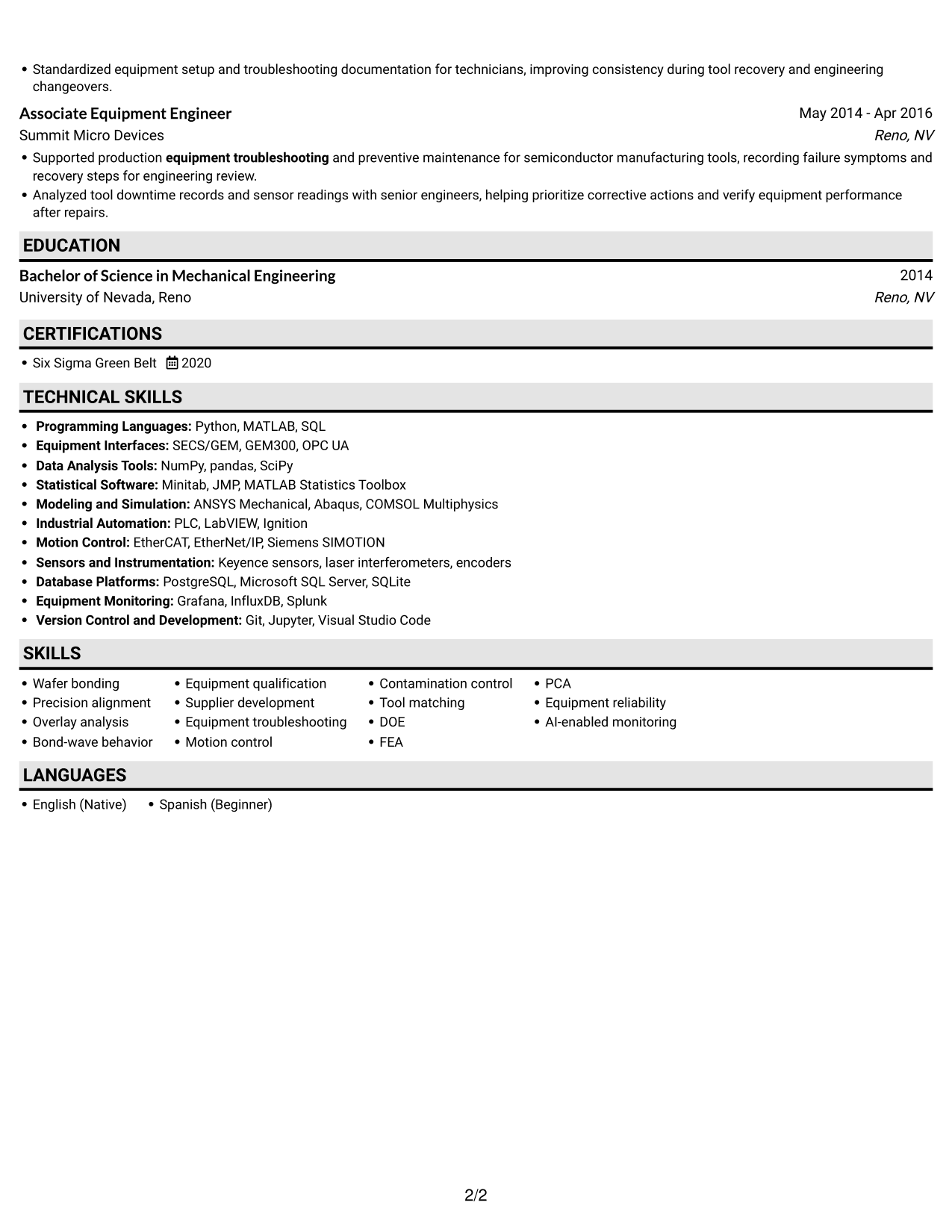 Resume example — page 2