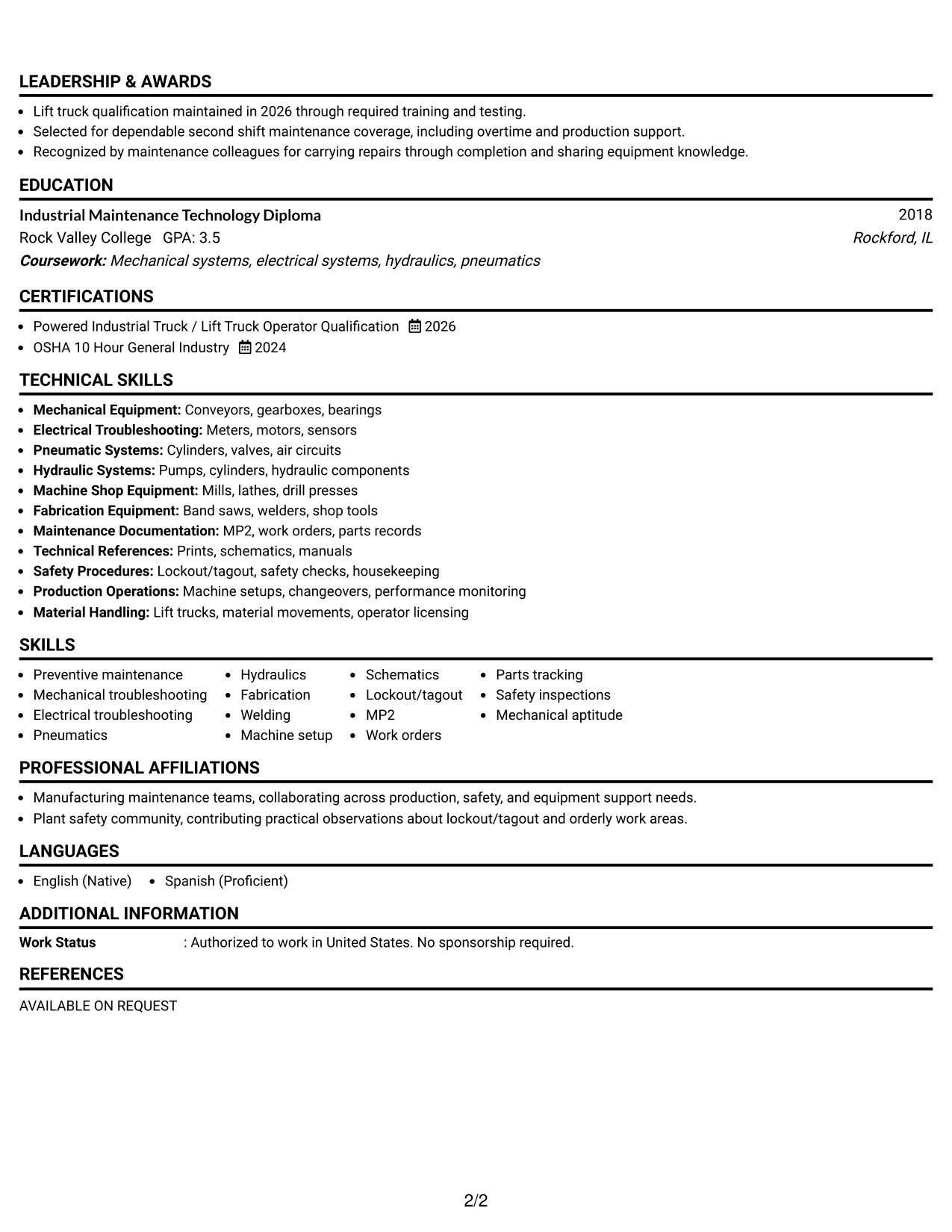 Resume Example Page 2