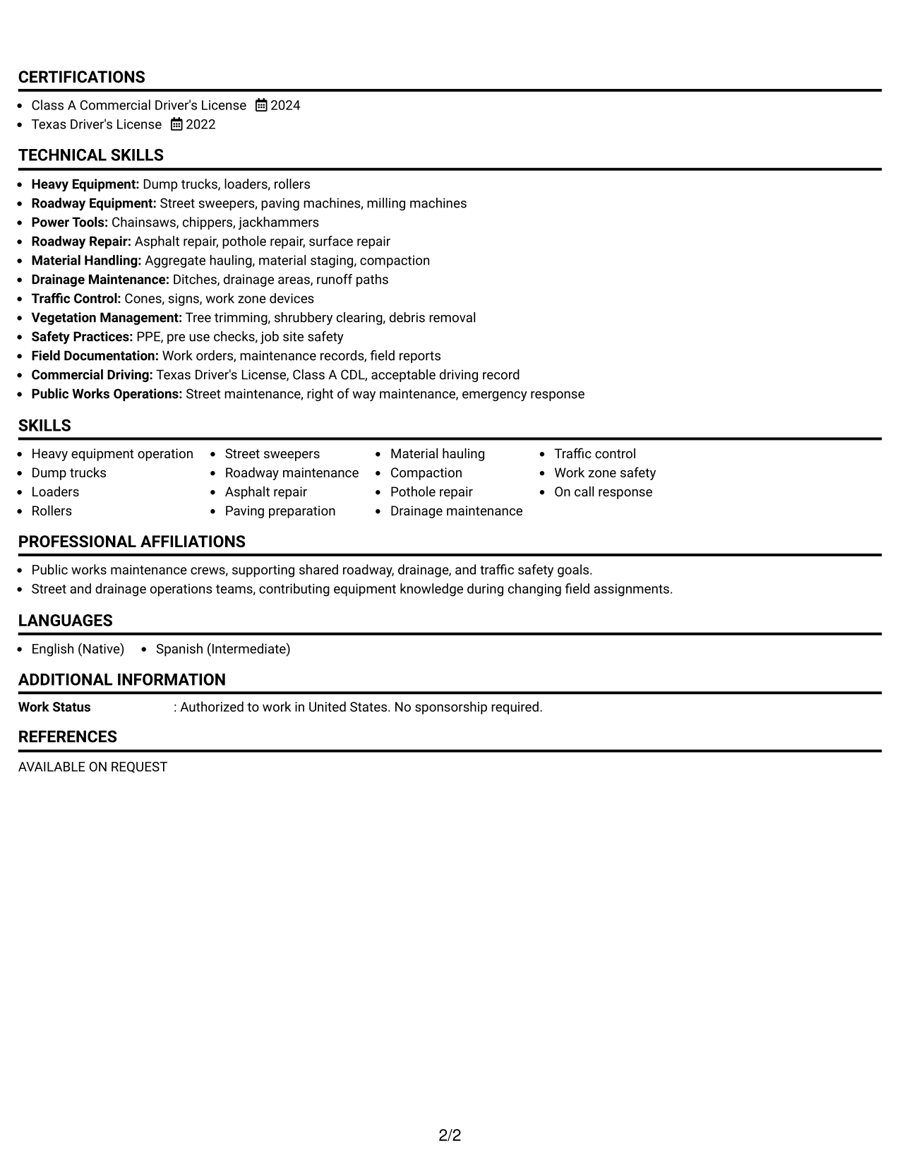 Resume Example Page 2