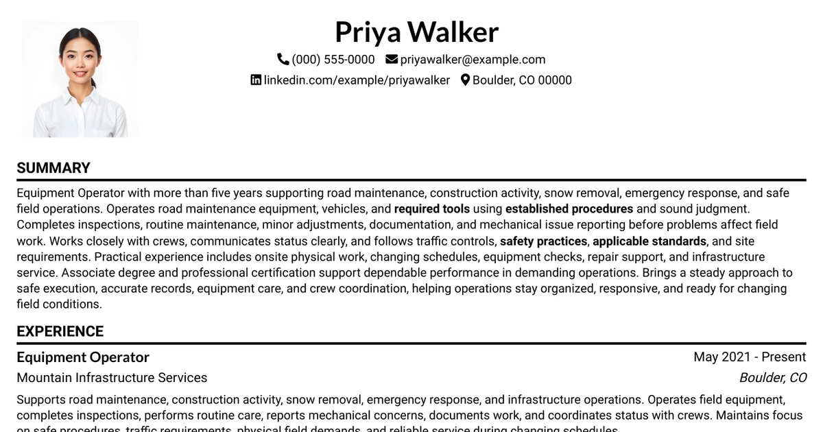 33 Equipment Operator Resume Templates with Example