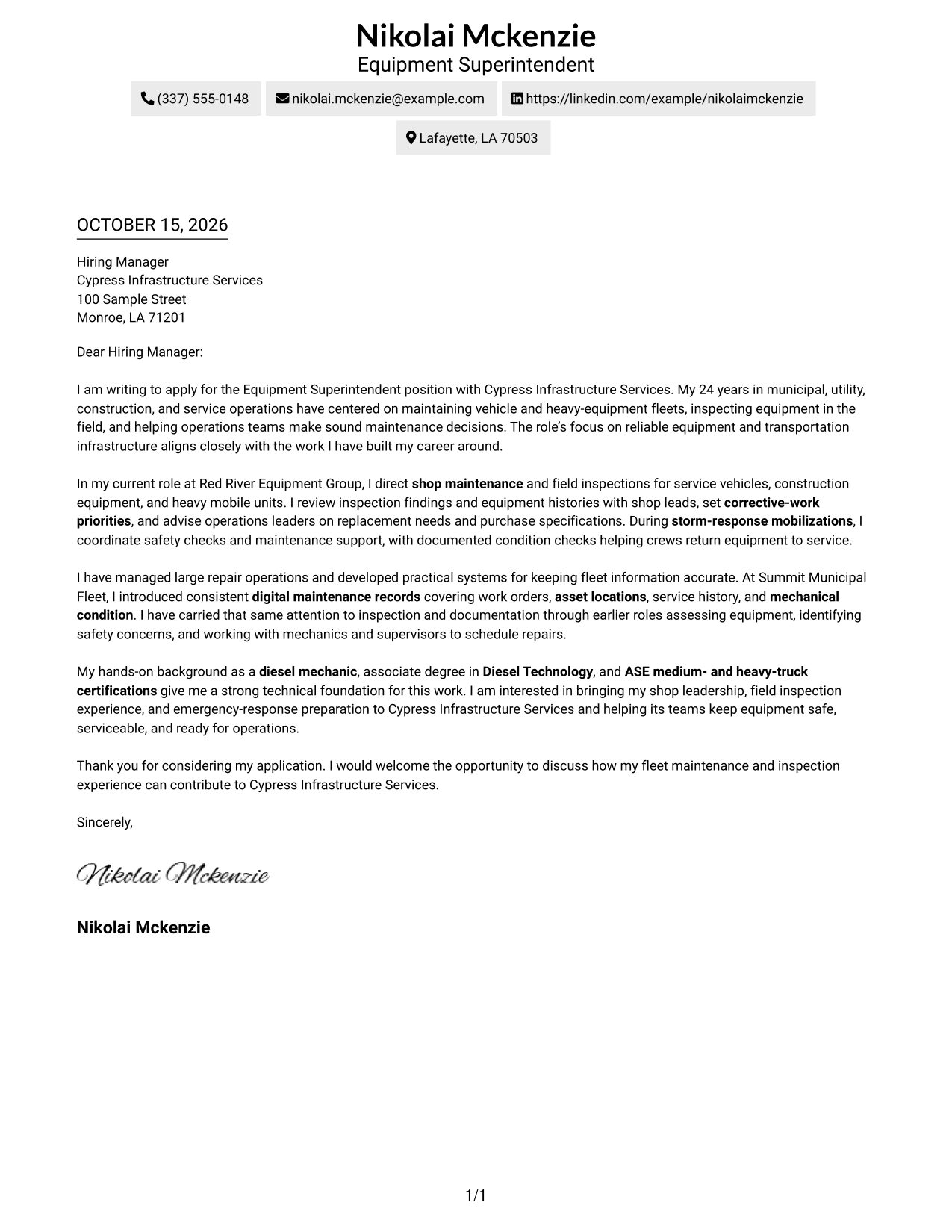 Cover letter example — page 1