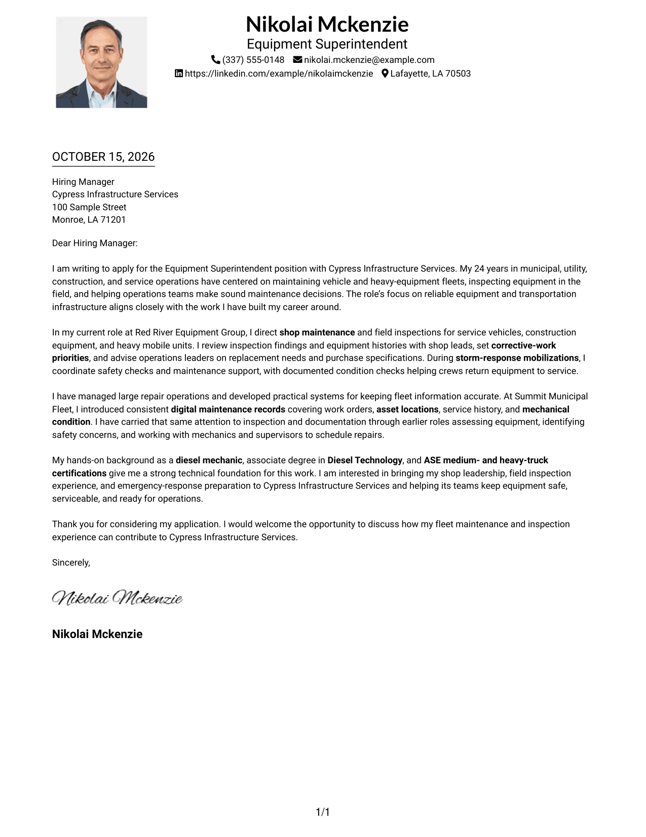 Cover letter example — page 1