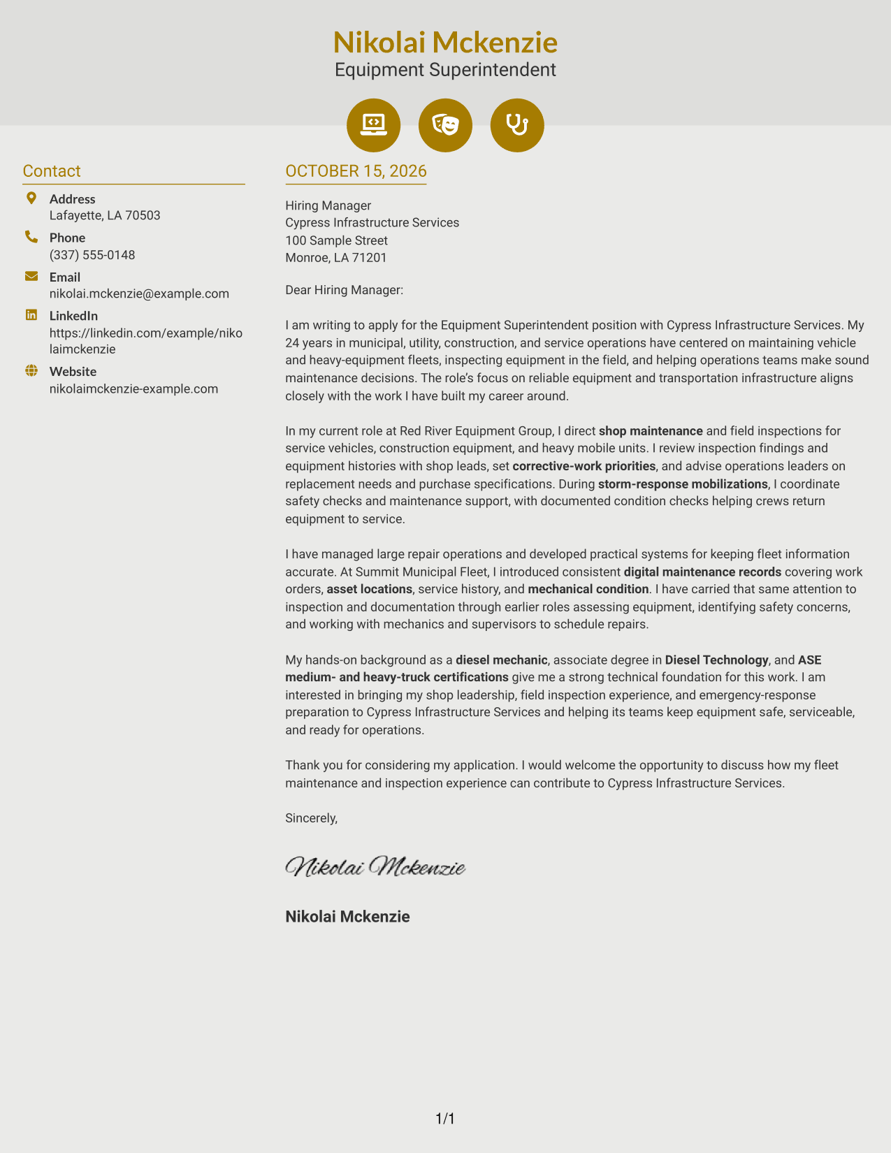 Cover letter example — page 1