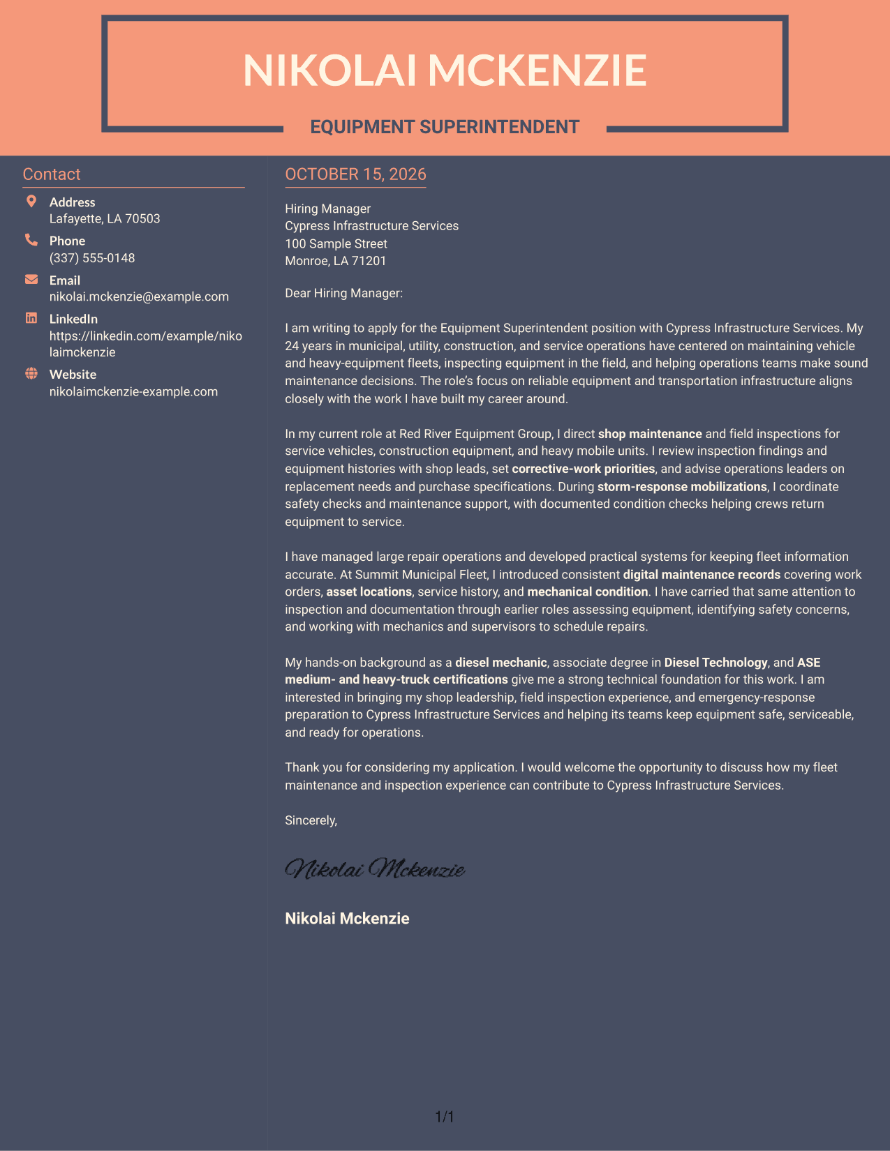Cover letter example — page 1