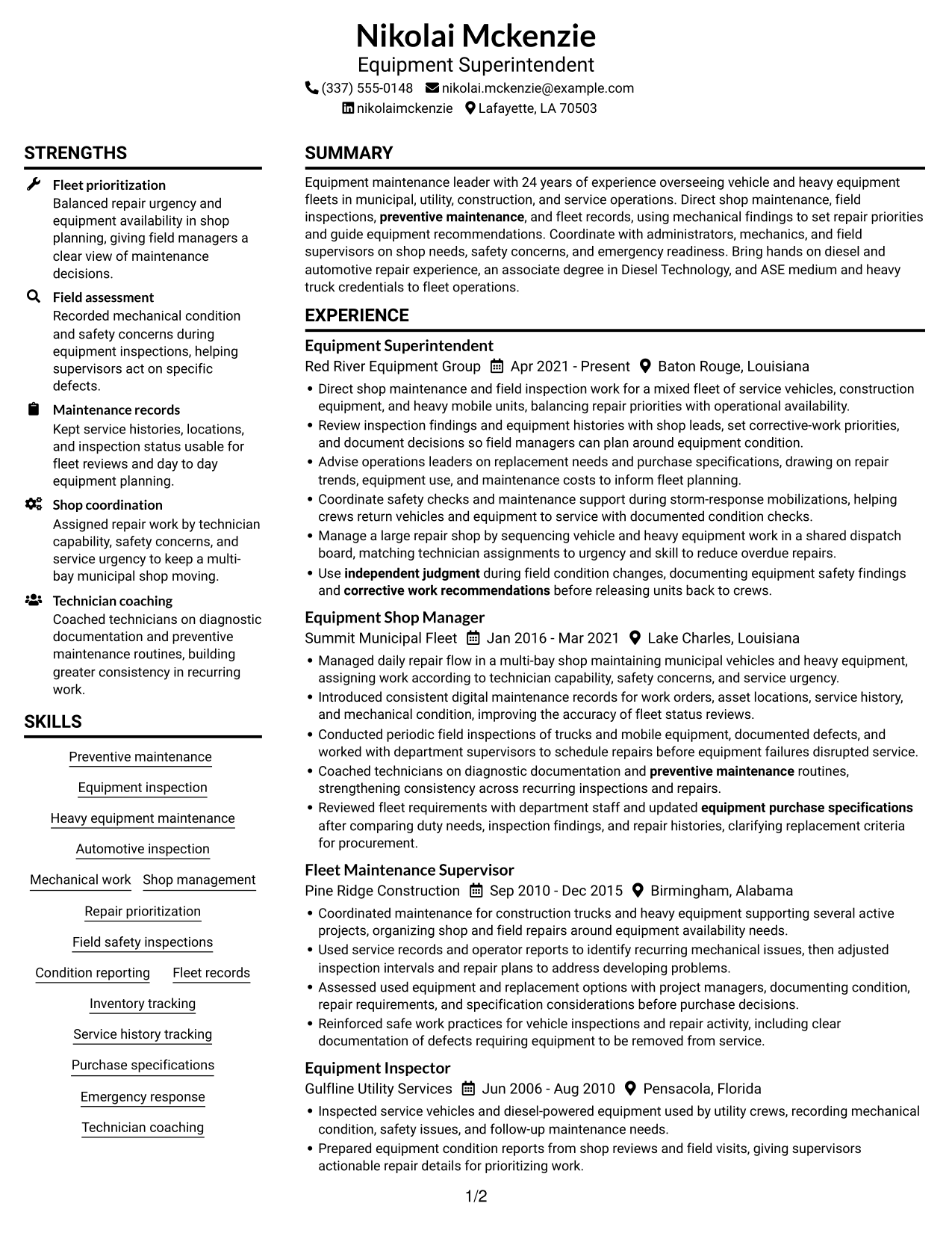 Resume example — page 1