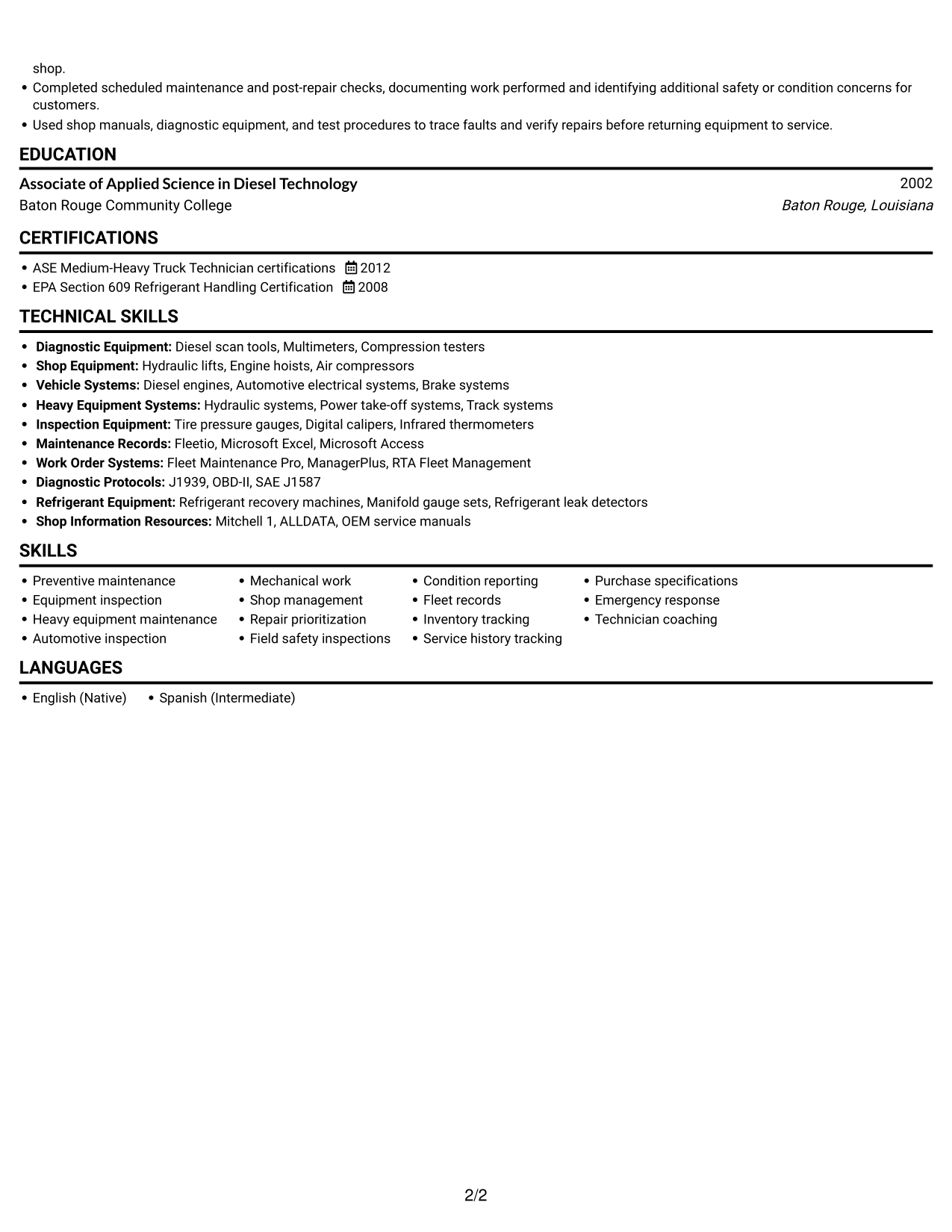 Resume example — page 2
