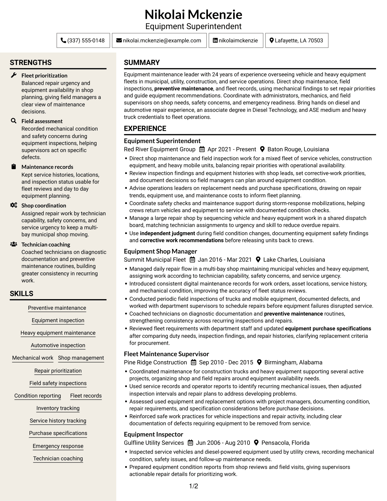 Resume example — page 1