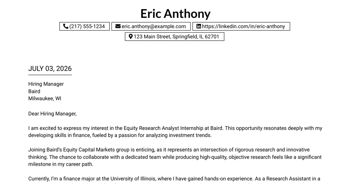 30+ Equity Research Analyst Internship Cover Letter Templates with Example 2026