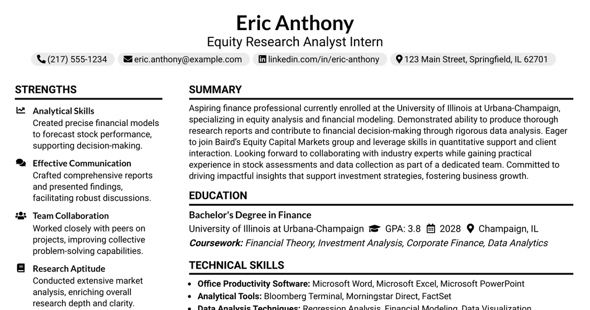 33 Equity Research Analyst Internship Resume Templates with Example 2026 (ATS-Optimized)