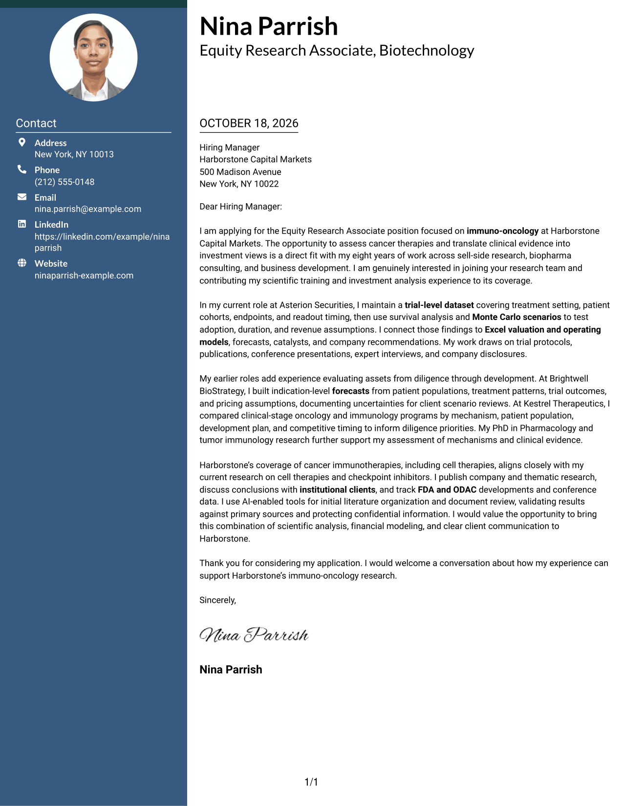 Cover letter example — page 1