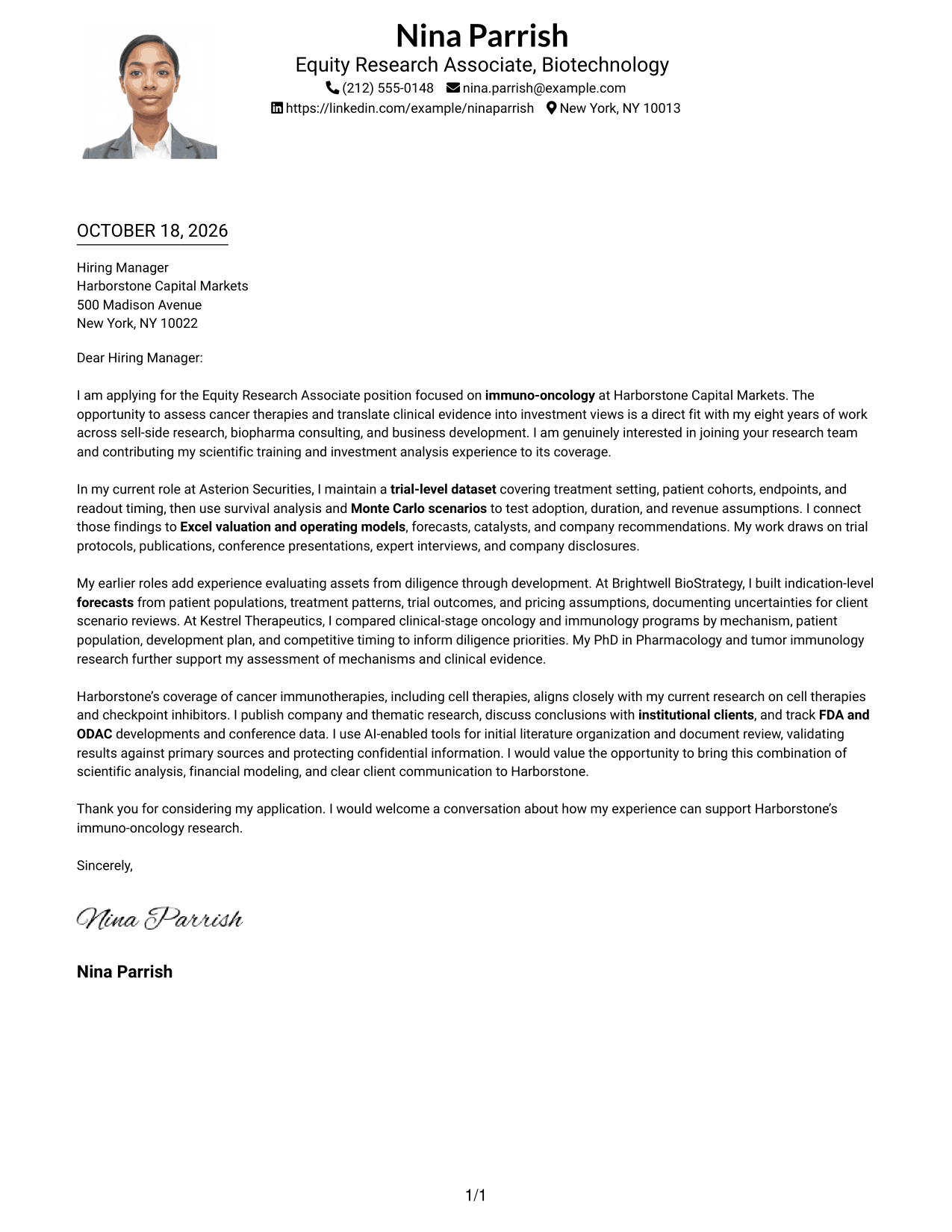 Cover letter example — page 1